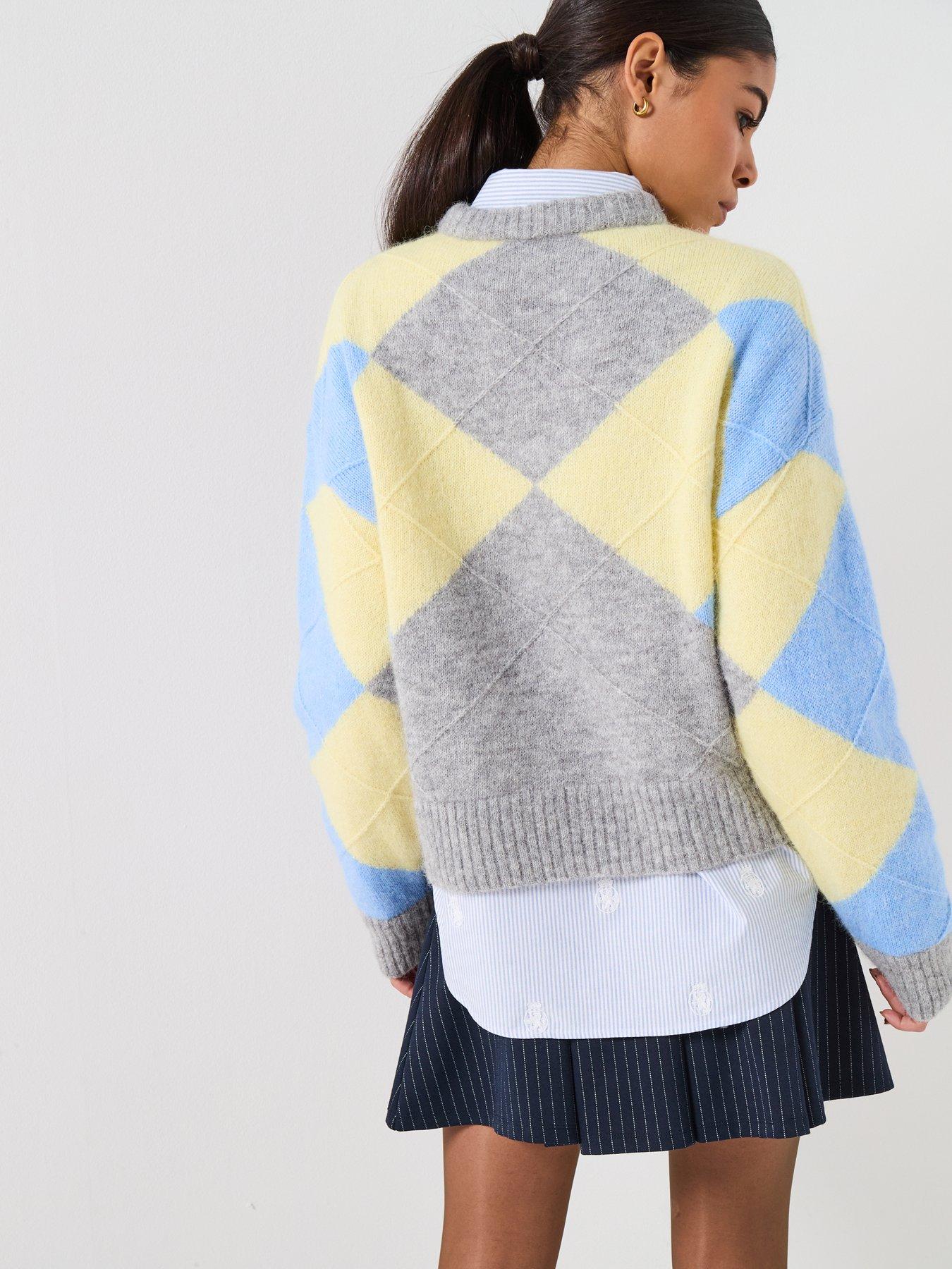 Image 2 of 6 of Tommy Hilfiger Alpaca Blend Argyle Crew Sweater - Light Grey