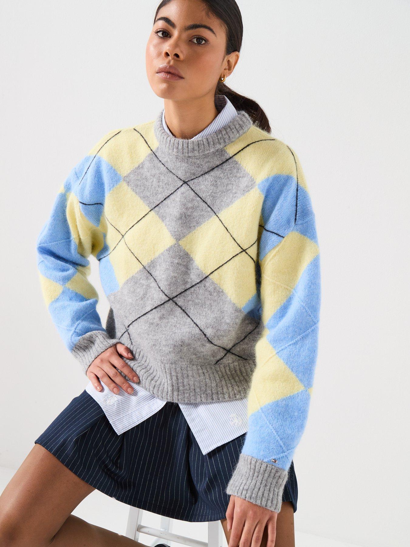 Image 4 of 6 of Tommy Hilfiger Alpaca Blend Argyle Crew Sweater - Light Grey