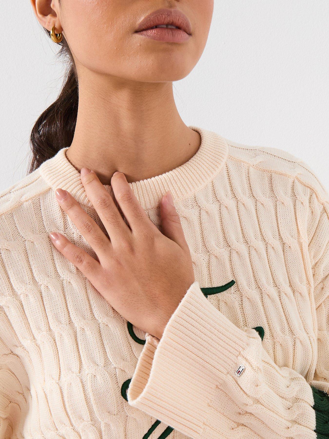 Image 4 of 6 of Tommy Hilfiger Textured Crew Neck Jumper - Cream