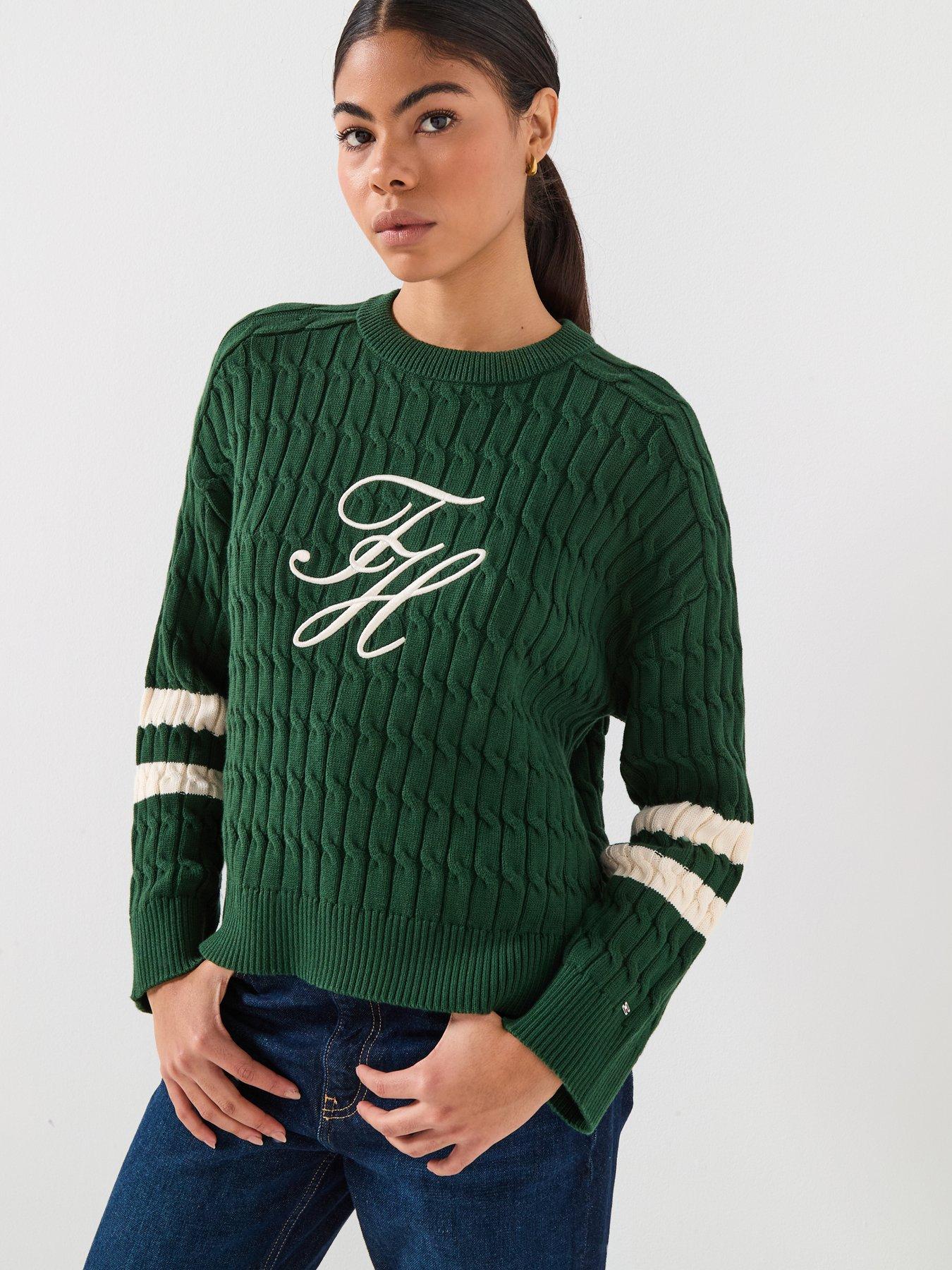 Image 1 of 6 of Tommy Hilfiger Textured Crew Neck Jumper - Green