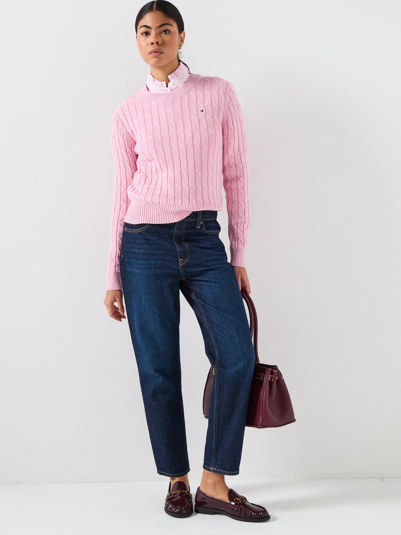 Image 3 of 6 of Tommy Hilfiger Cable Knit Long Sleeve Jumper - Bonita - Pink