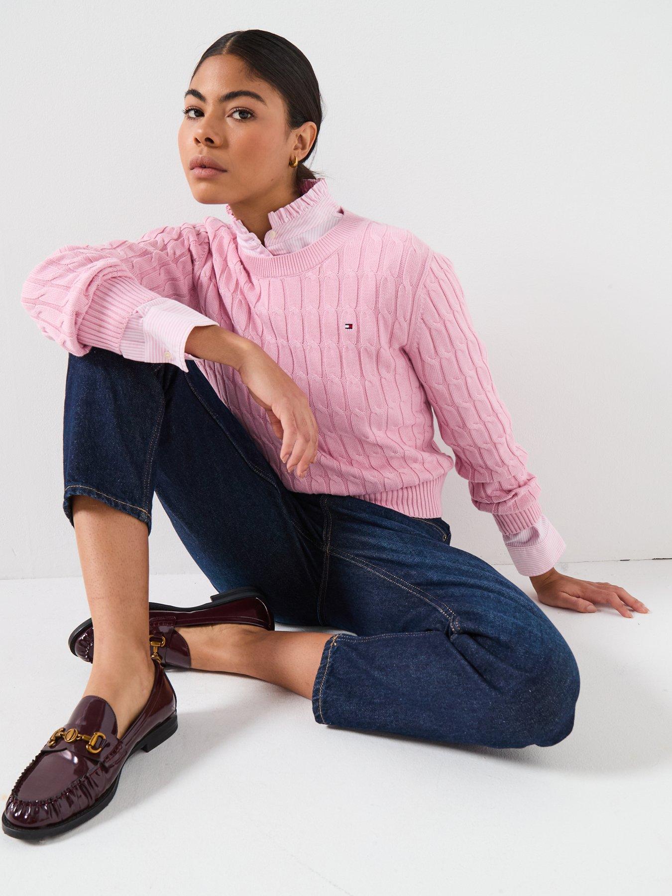 Image 5 of 6 of Tommy Hilfiger Cable Knit Long Sleeve Jumper - Bonita - Pink