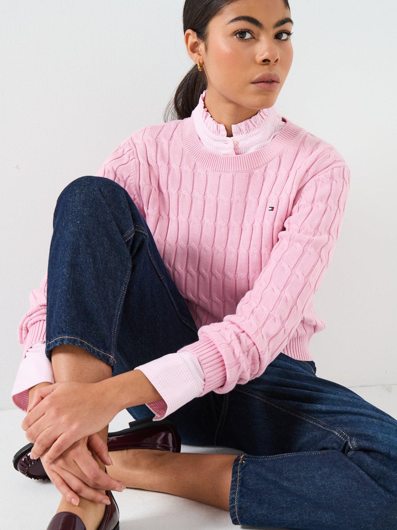 Image 6 of 6 of Tommy Hilfiger Cable Knit Long Sleeve Jumper - Bonita - Pink