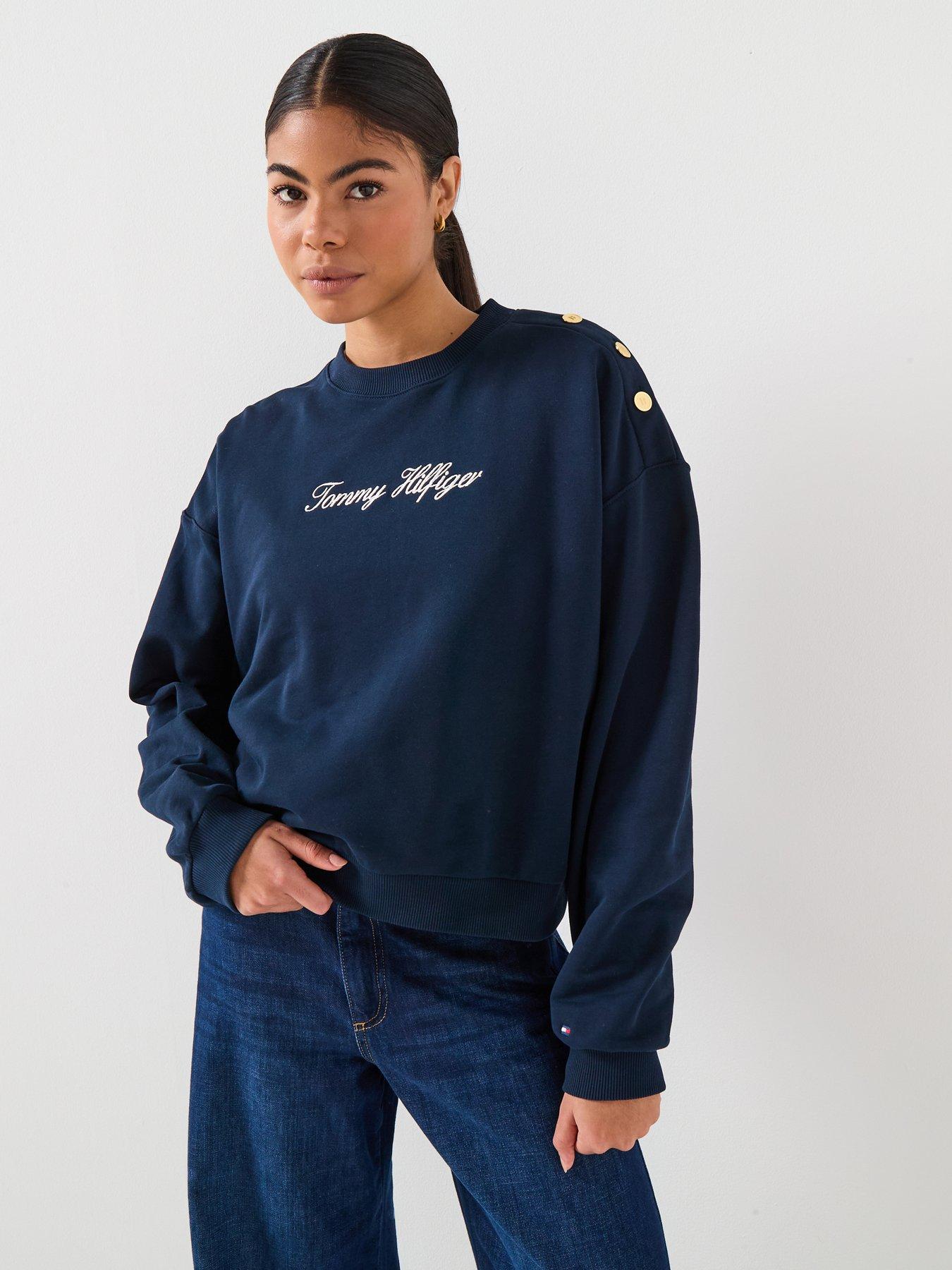  image of tommy-hilfiger-gold-button-detailed-sweatshirt-dark-night-navy