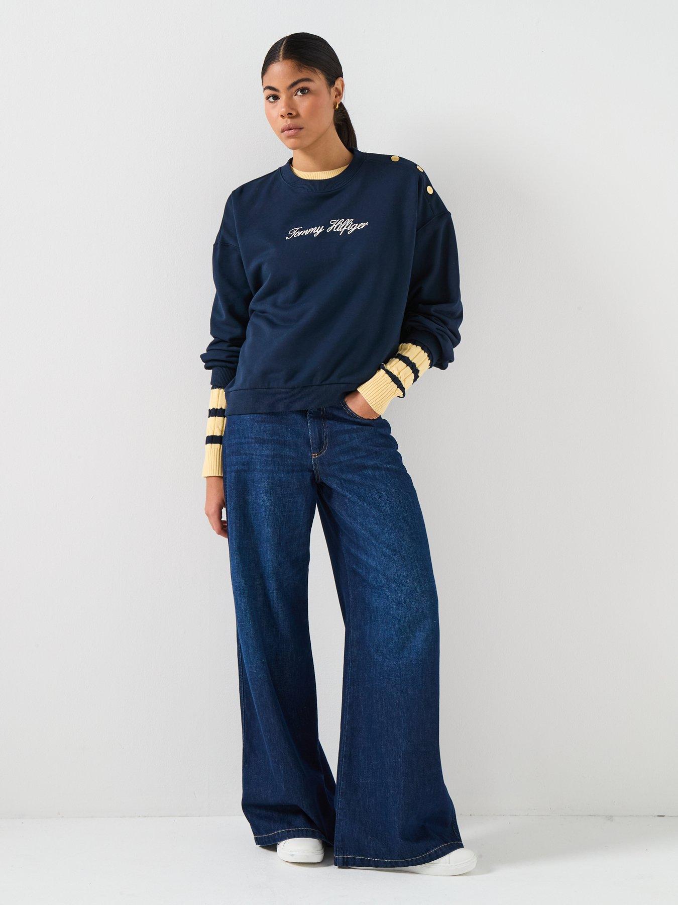  image of tommy-hilfiger-gold-button-detailed-sweatshirt-dark-night-navy