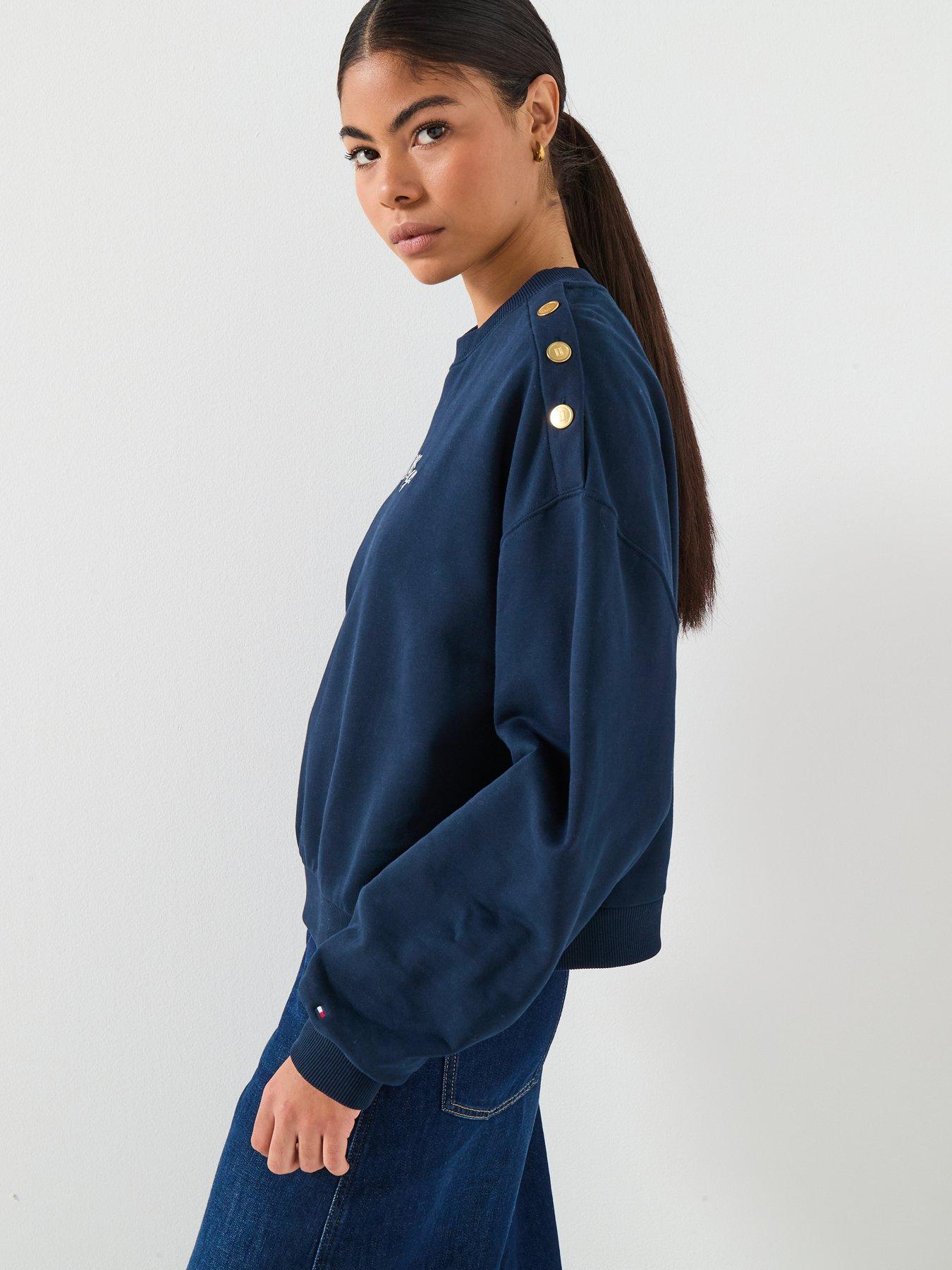  image of tommy-hilfiger-gold-button-detailed-sweatshirt-dark-night-navy