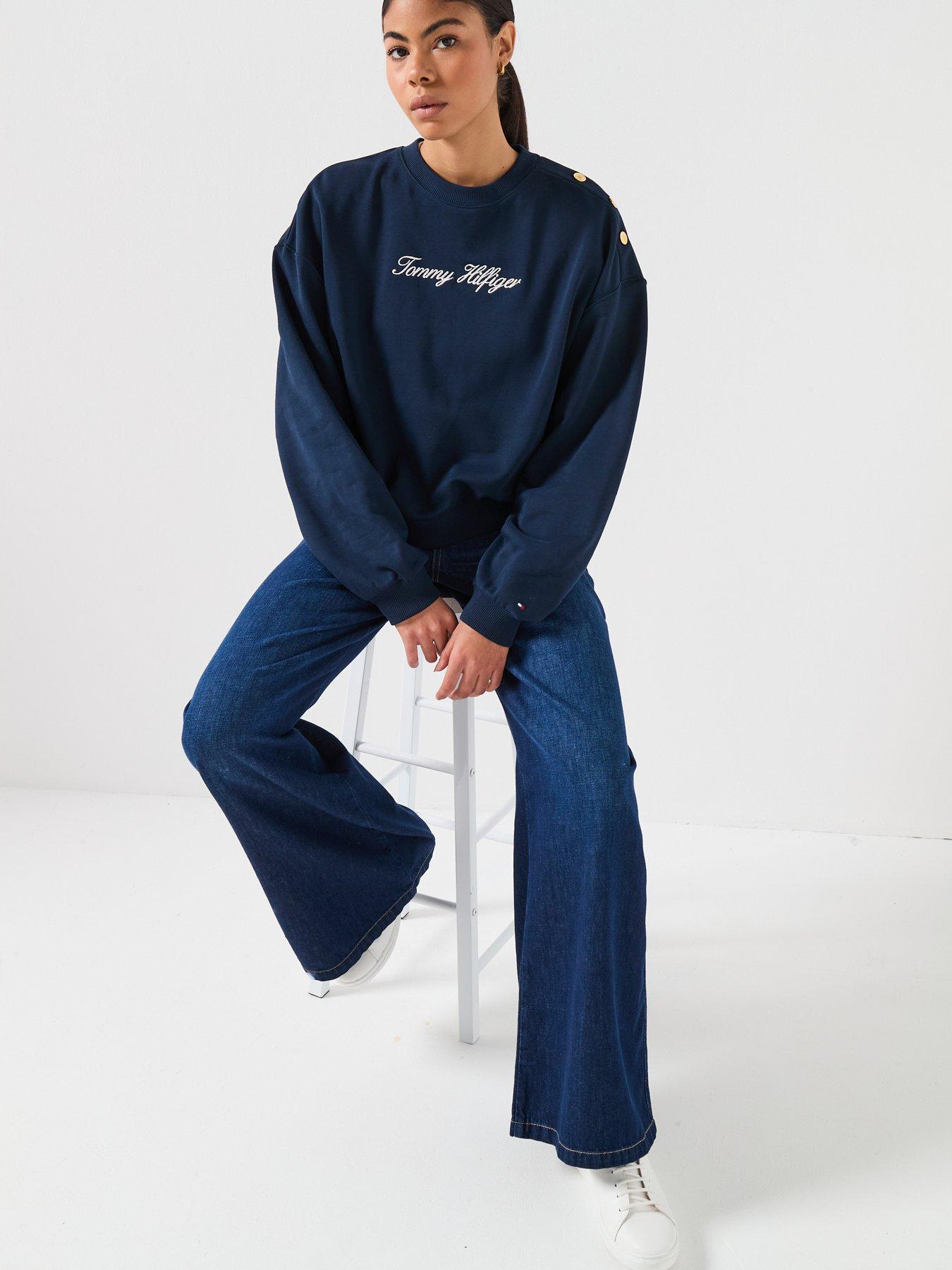  image of tommy-hilfiger-gold-button-detailed-sweatshirt-dark-night-navy