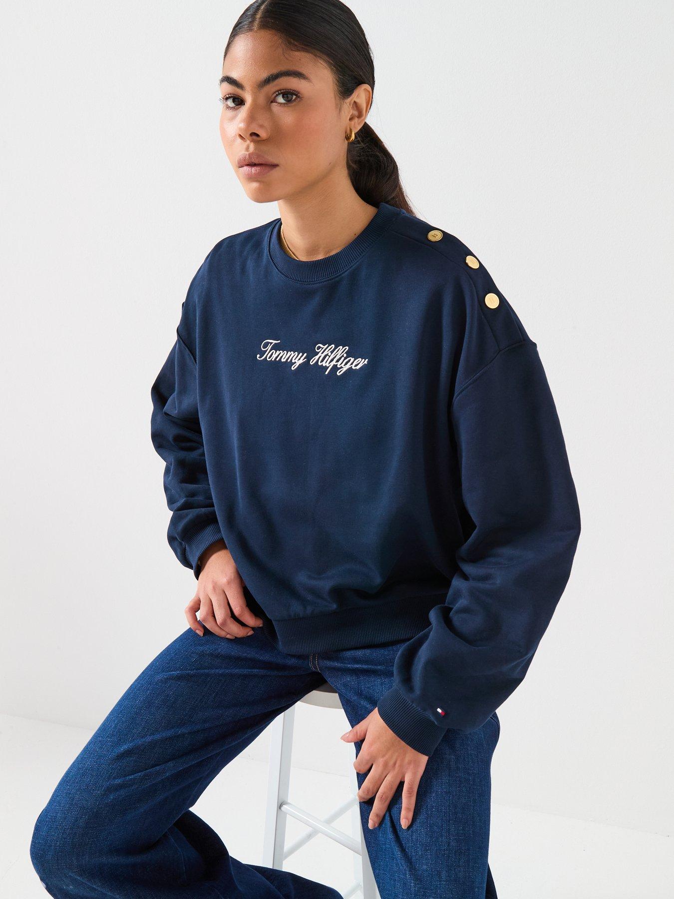  image of tommy-hilfiger-gold-button-detailed-sweatshirt-dark-night-navy