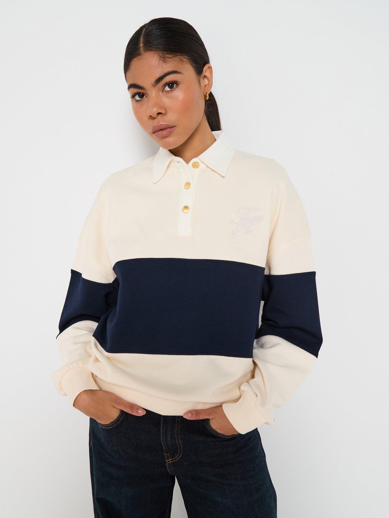 Image 1 of 6 of Tommy Hilfiger Gold Button Rugby Fleece Sweatshirt - Cream