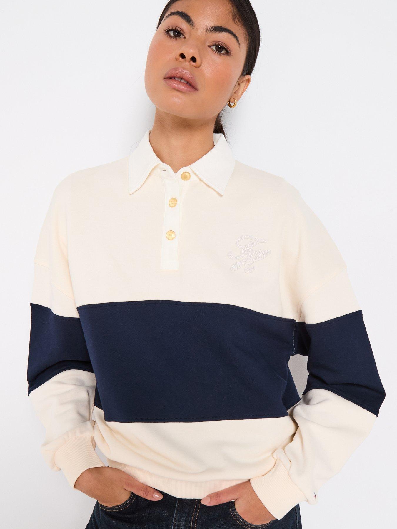 Image 5 of 6 of Tommy Hilfiger Gold Button Rugby Fleece Sweatshirt - Cream