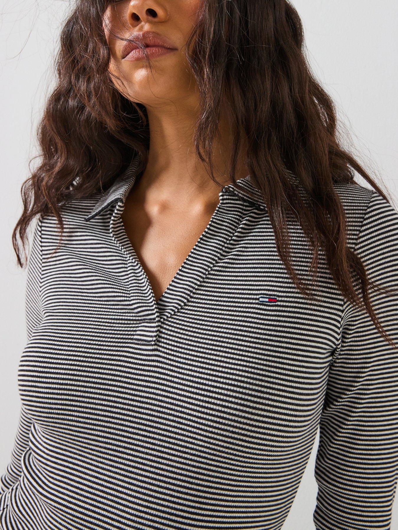  image of tommy-jeans-slim-essential-ribbed-long-sleeve-polo-blackwhite-stripe