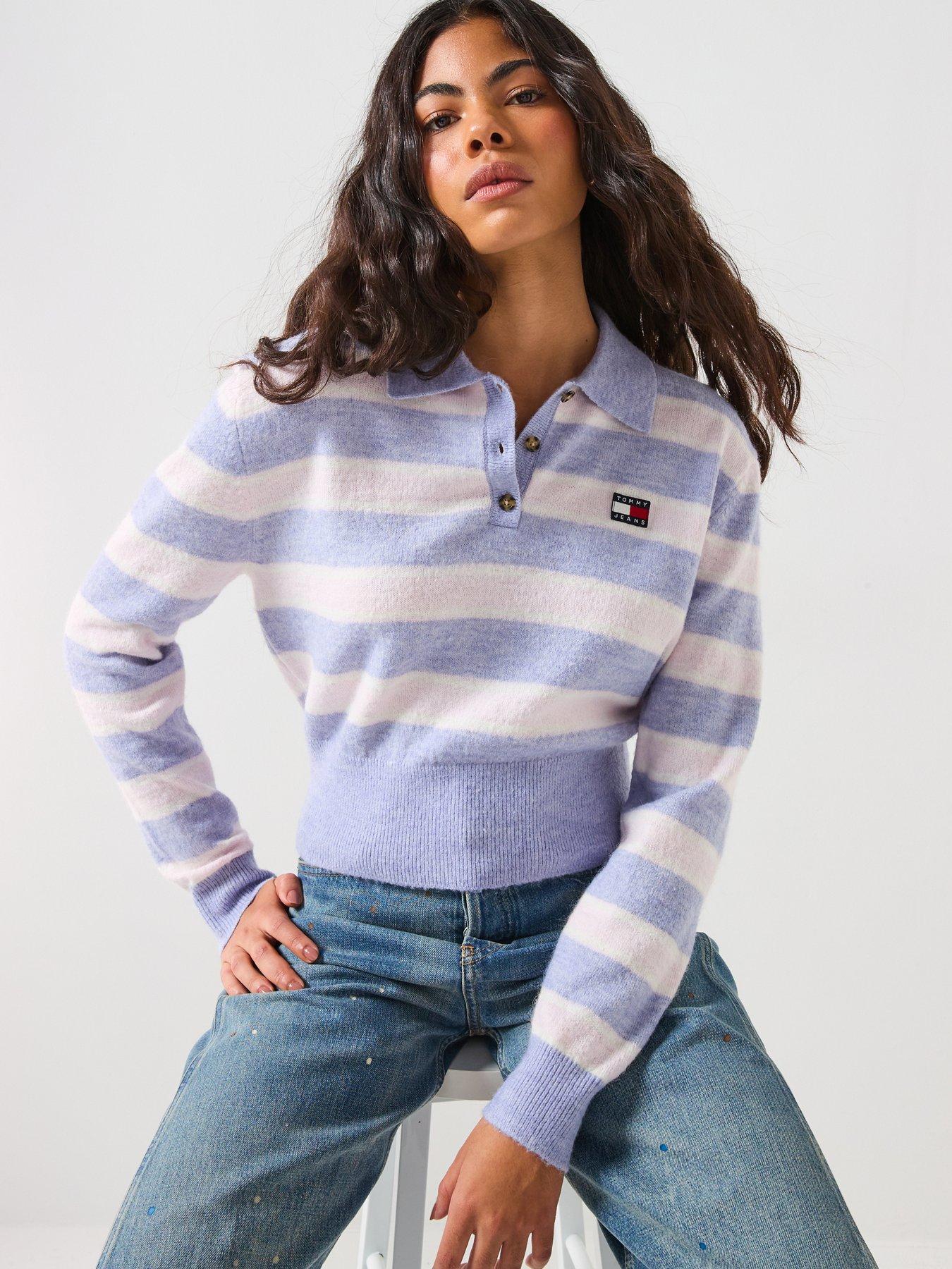 front image of tommy-jeans-fluffy-polo-sweater-multi-stripe