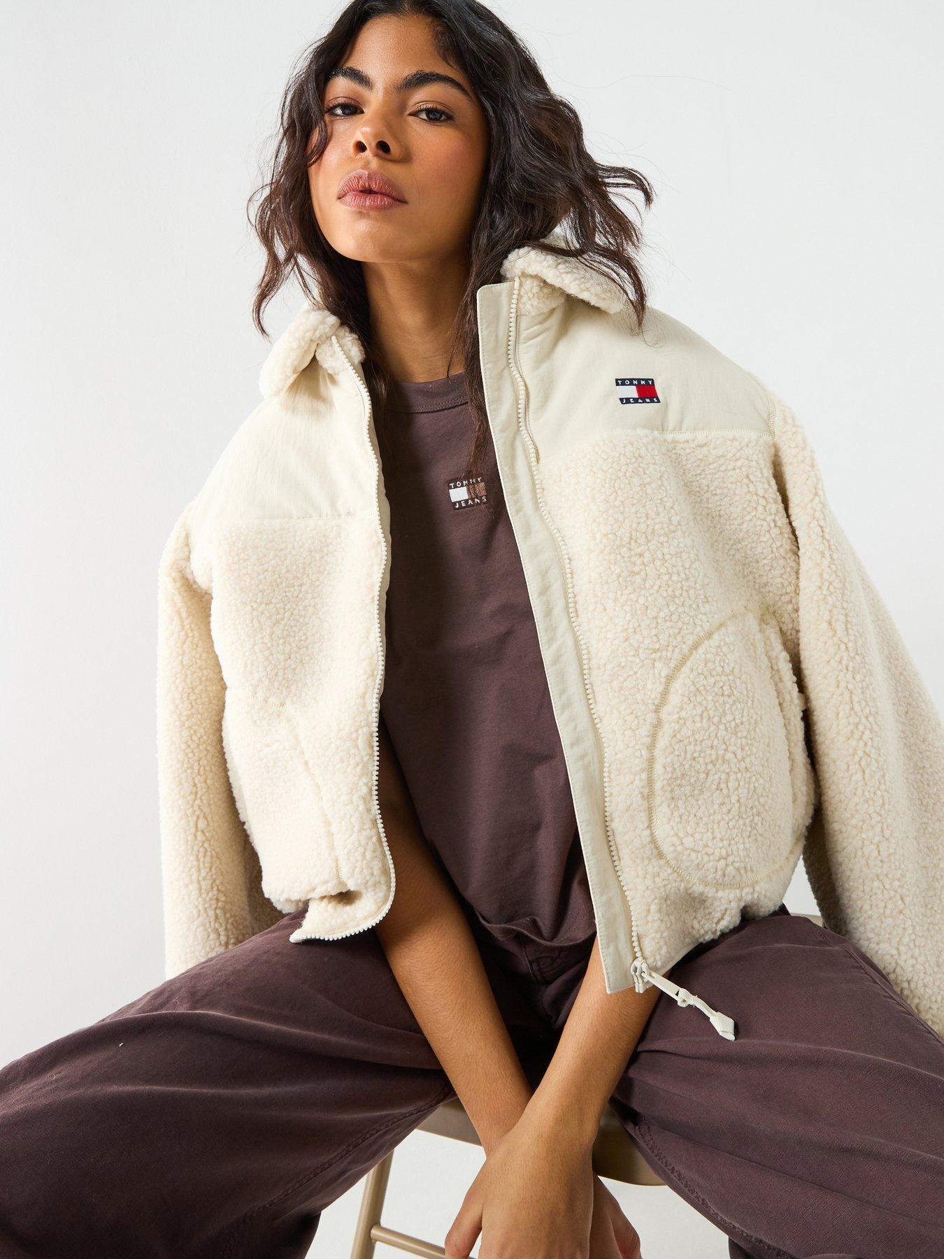 front image of tommy-jeans-teddy-jacket-ancient-white