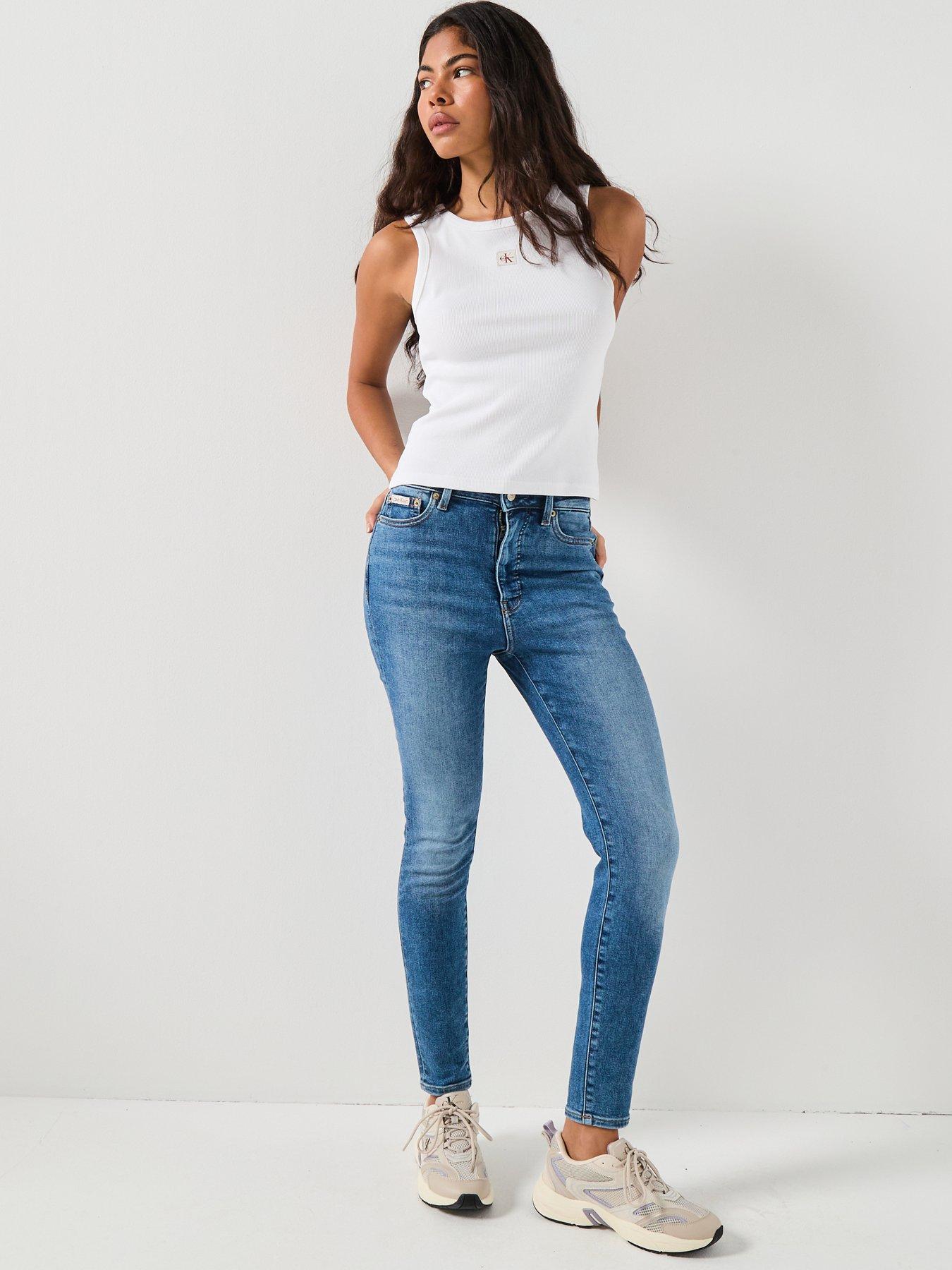 Image 3 of 6 of Calvin Klein Jeans Jeans Monologo Label Ribbed Tank Top - White