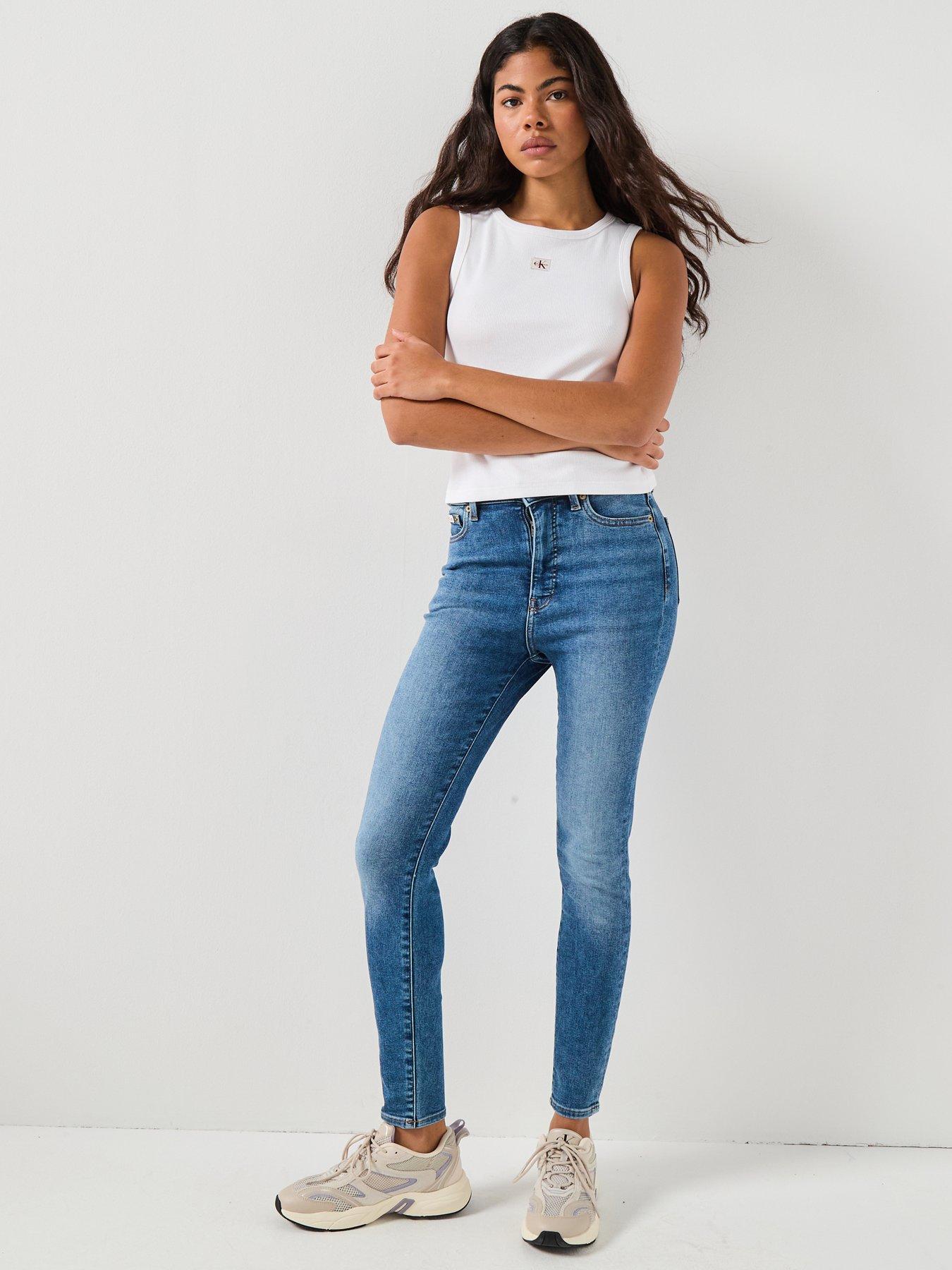 Image 5 of 6 of Calvin Klein Jeans Jeans Monologo Label Ribbed Tank Top - White