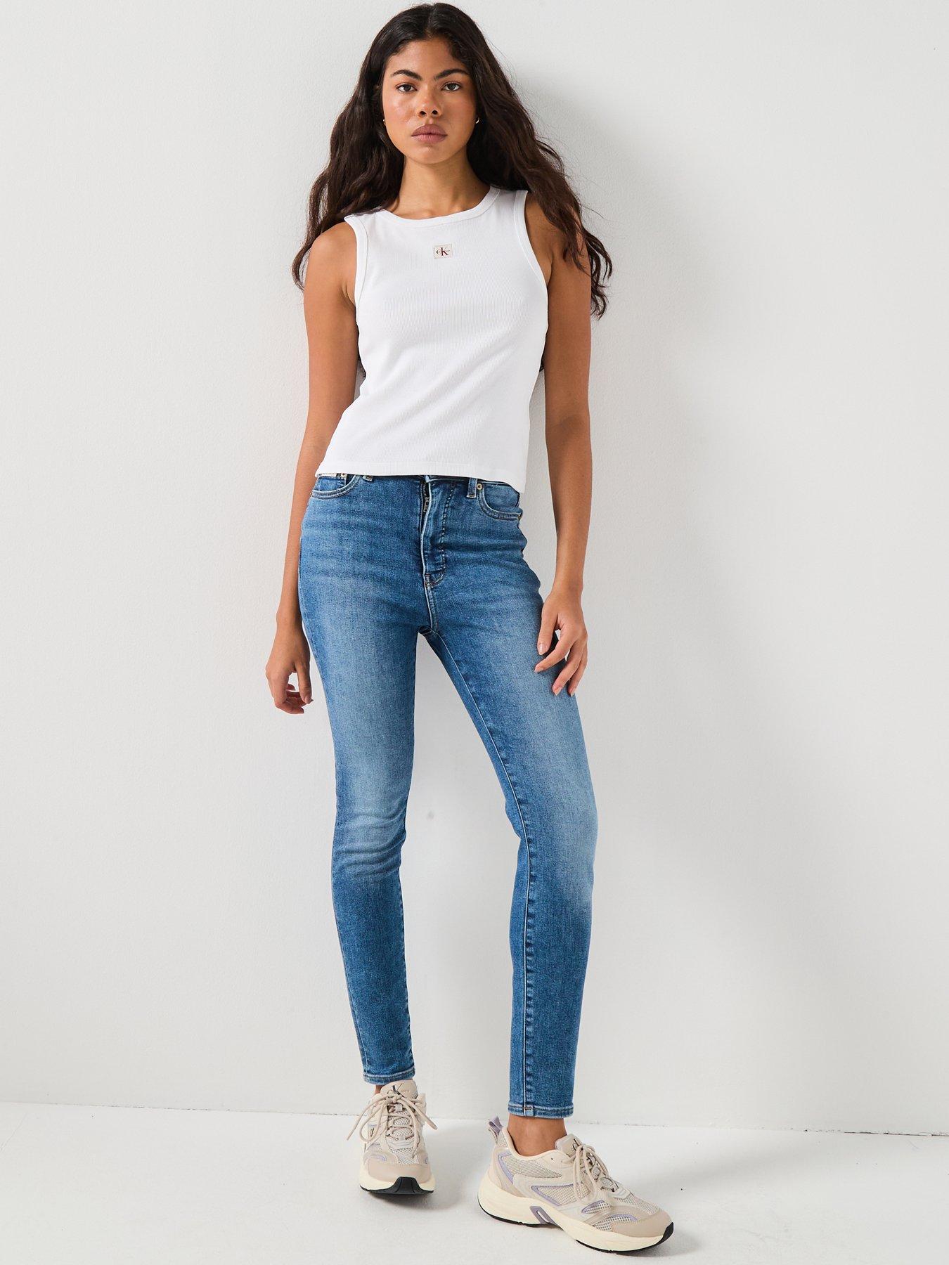 Image 6 of 6 of Calvin Klein Jeans Jeans Monologo Label Ribbed Tank Top - White