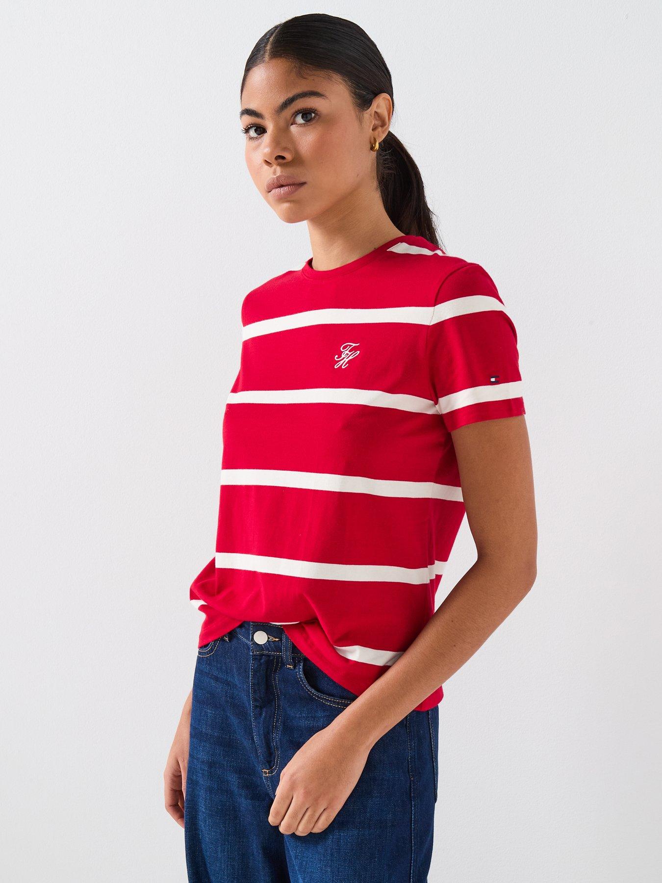 Image 1 of 6 of Tommy Hilfiger Crew Short Sleeve Top - Red