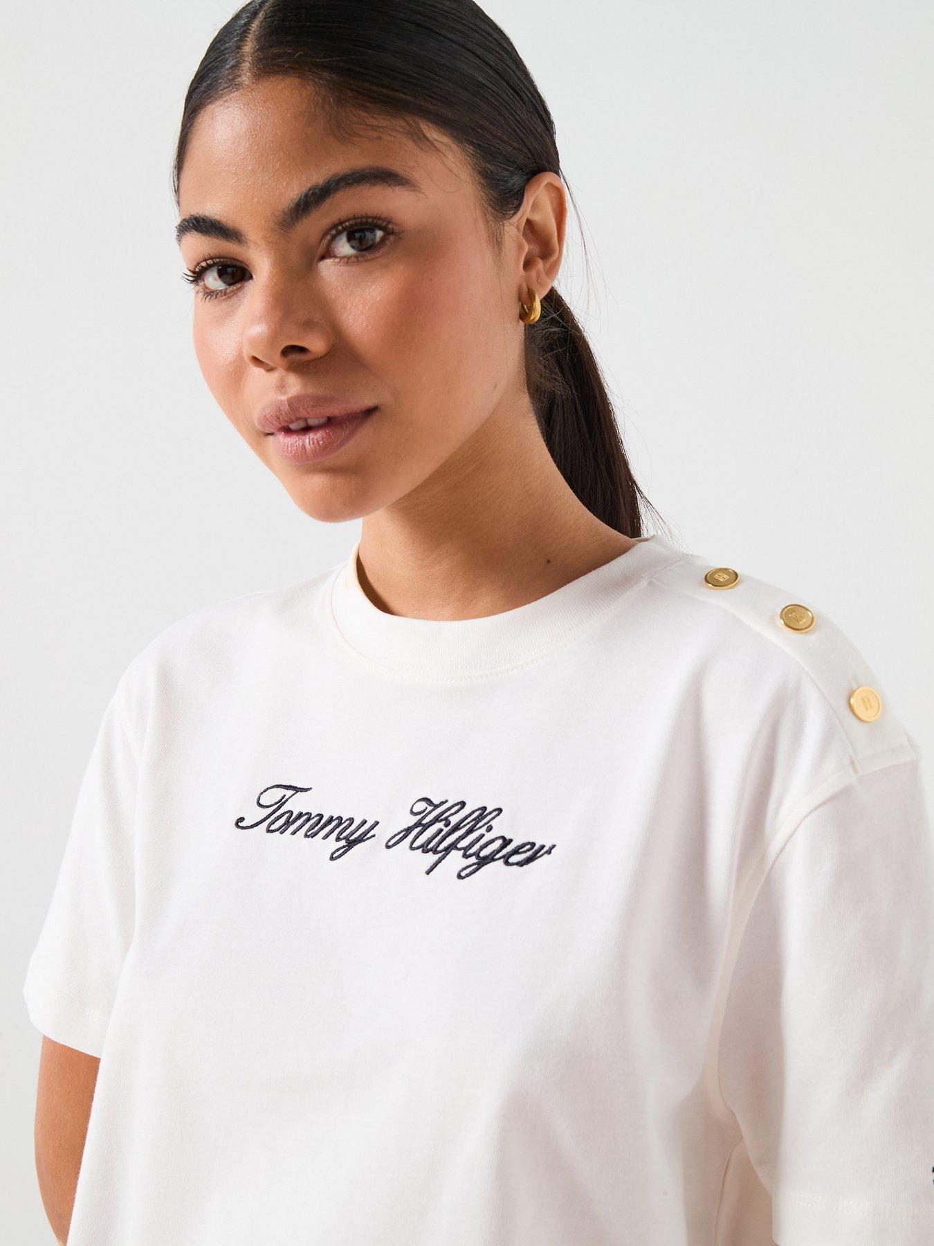  image of tommy-hilfiger-gold-button-detailed-top-white