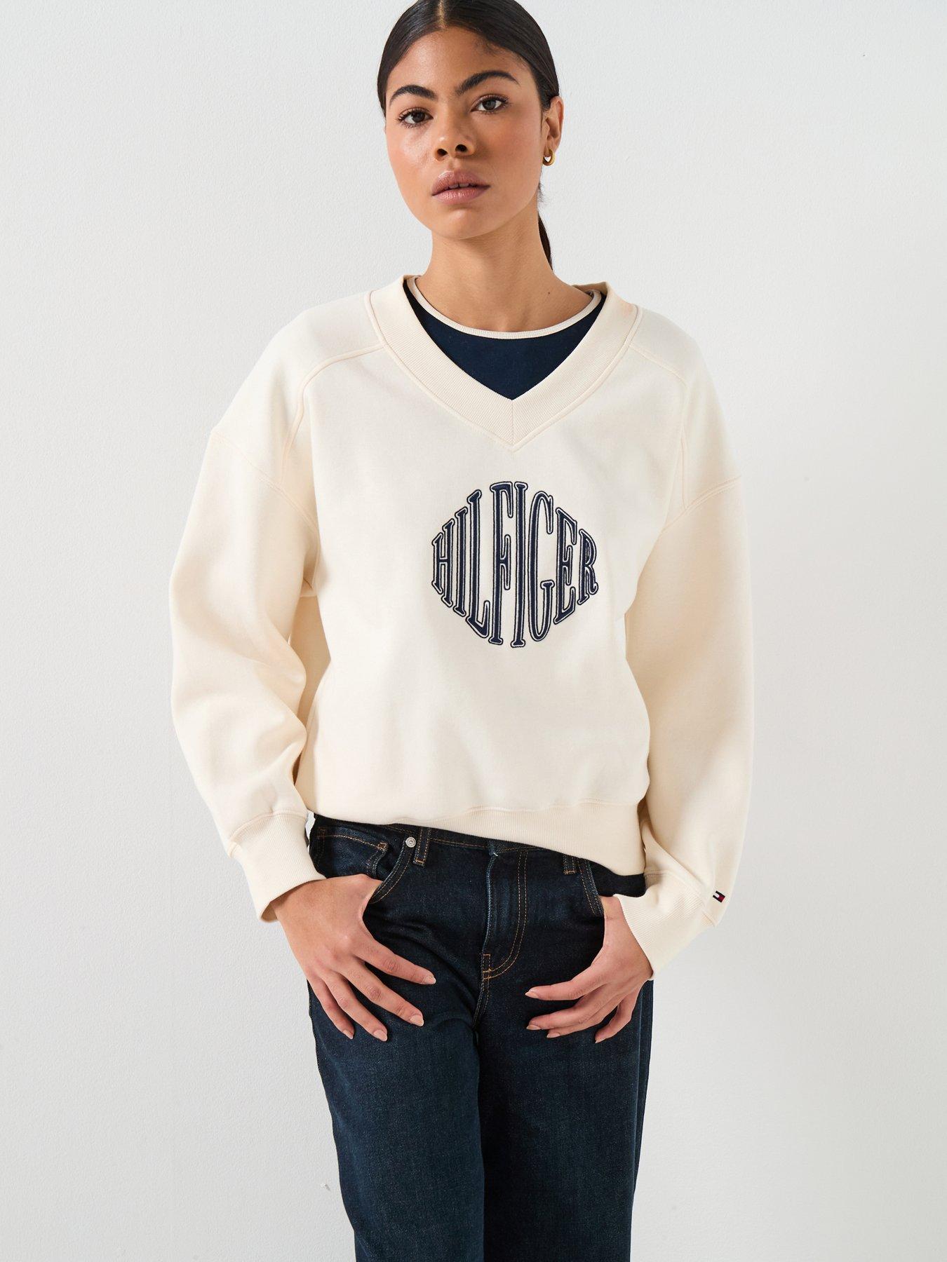 front image of tommy-hilfiger-varsity-fleece-sweatshirt-cream