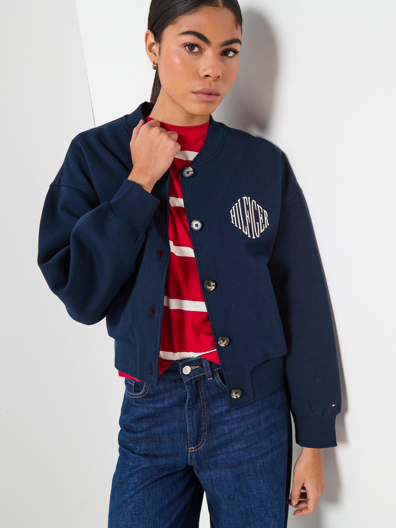 Image 1 of 5 of Tommy Hilfiger Varsity Fleece Bomber Jacket &nbsp;- Blue