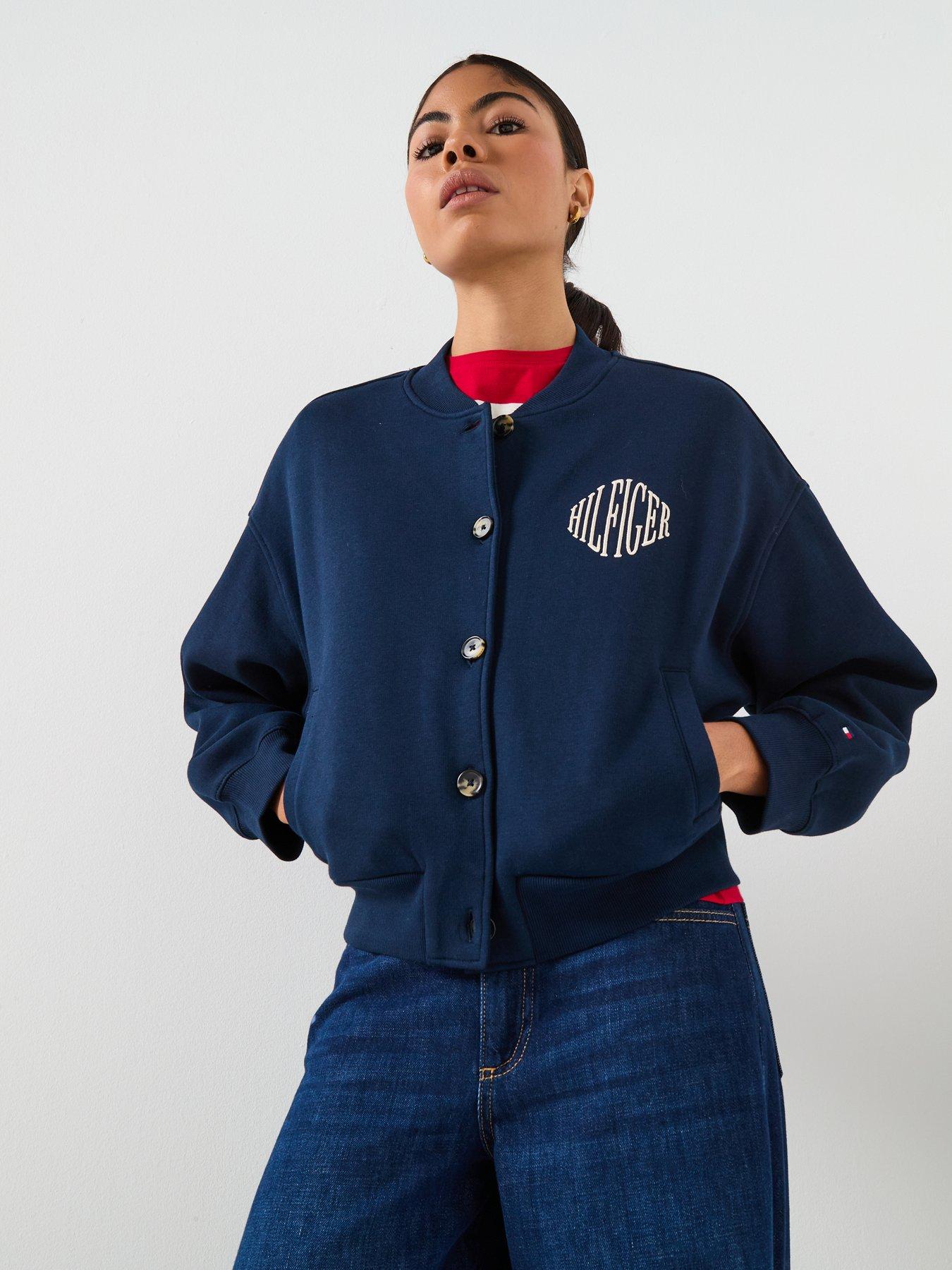 Image 4 of 5 of Tommy Hilfiger Varsity Fleece Bomber Jacket &nbsp;- Blue