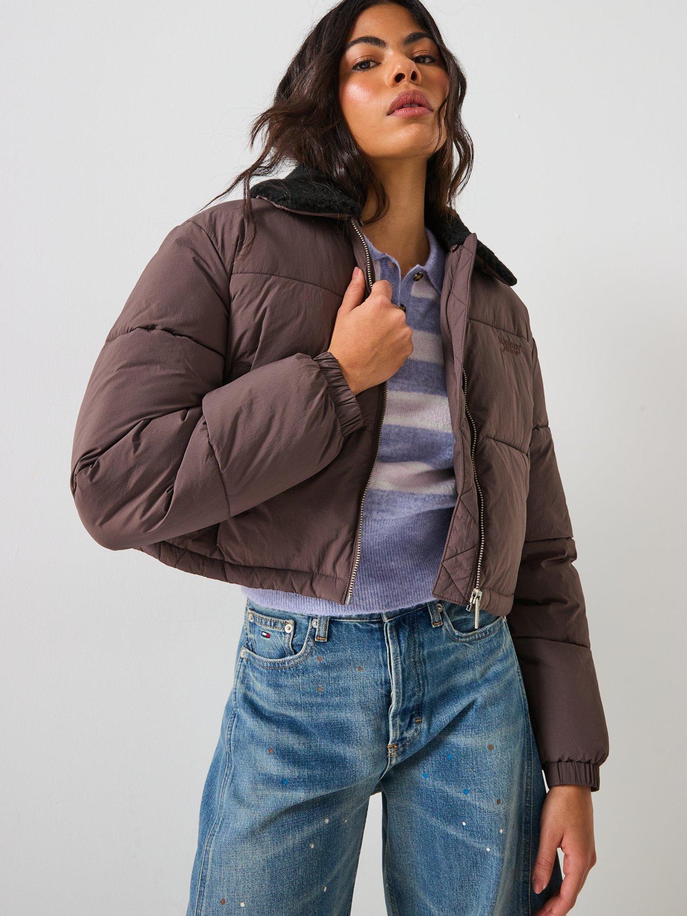 stillFront image of tommy-jeans-teddy-collared-puffer-jacket-walnutblack