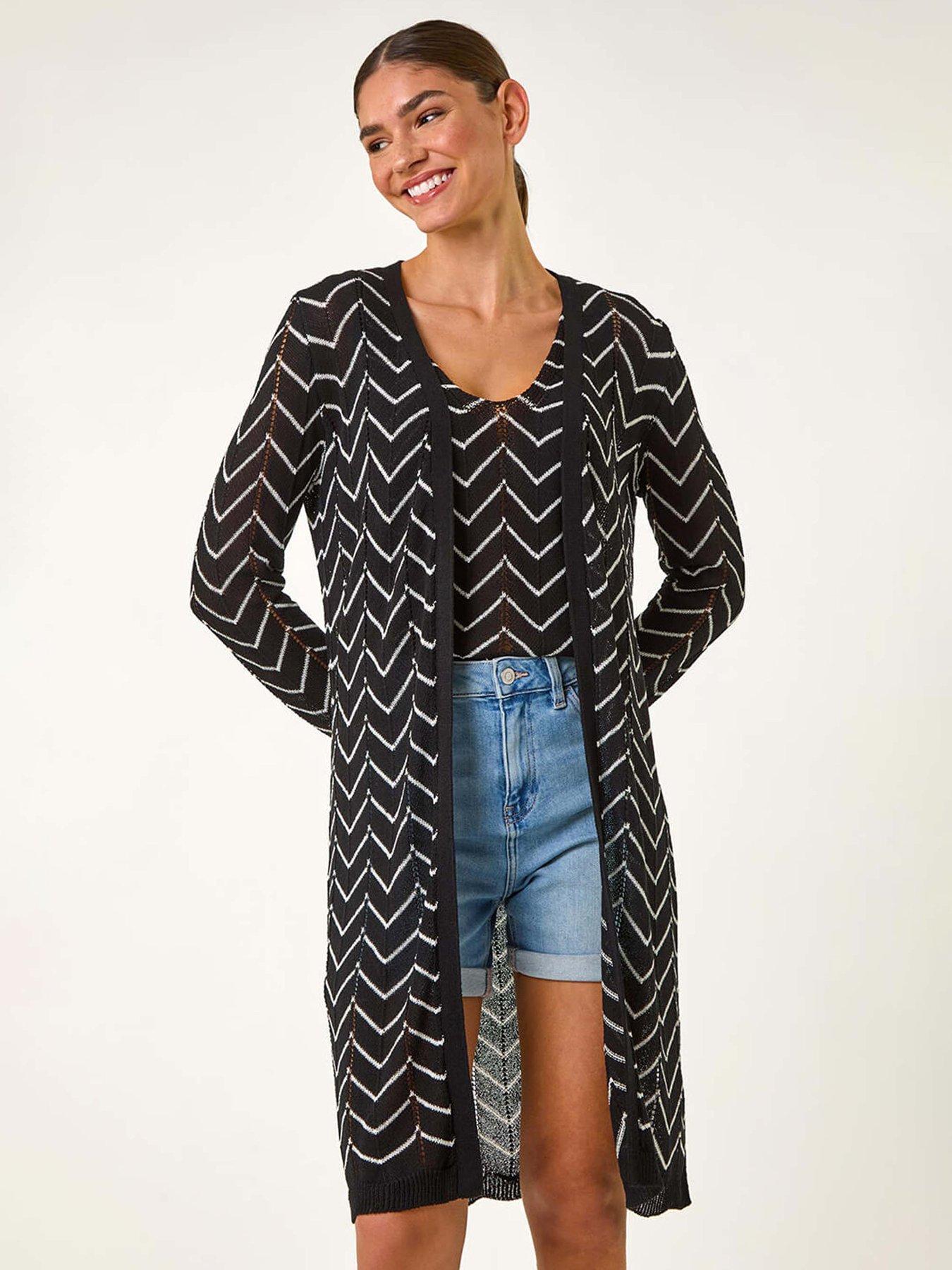 undefined Zig Zag Longline Cardigan - Black