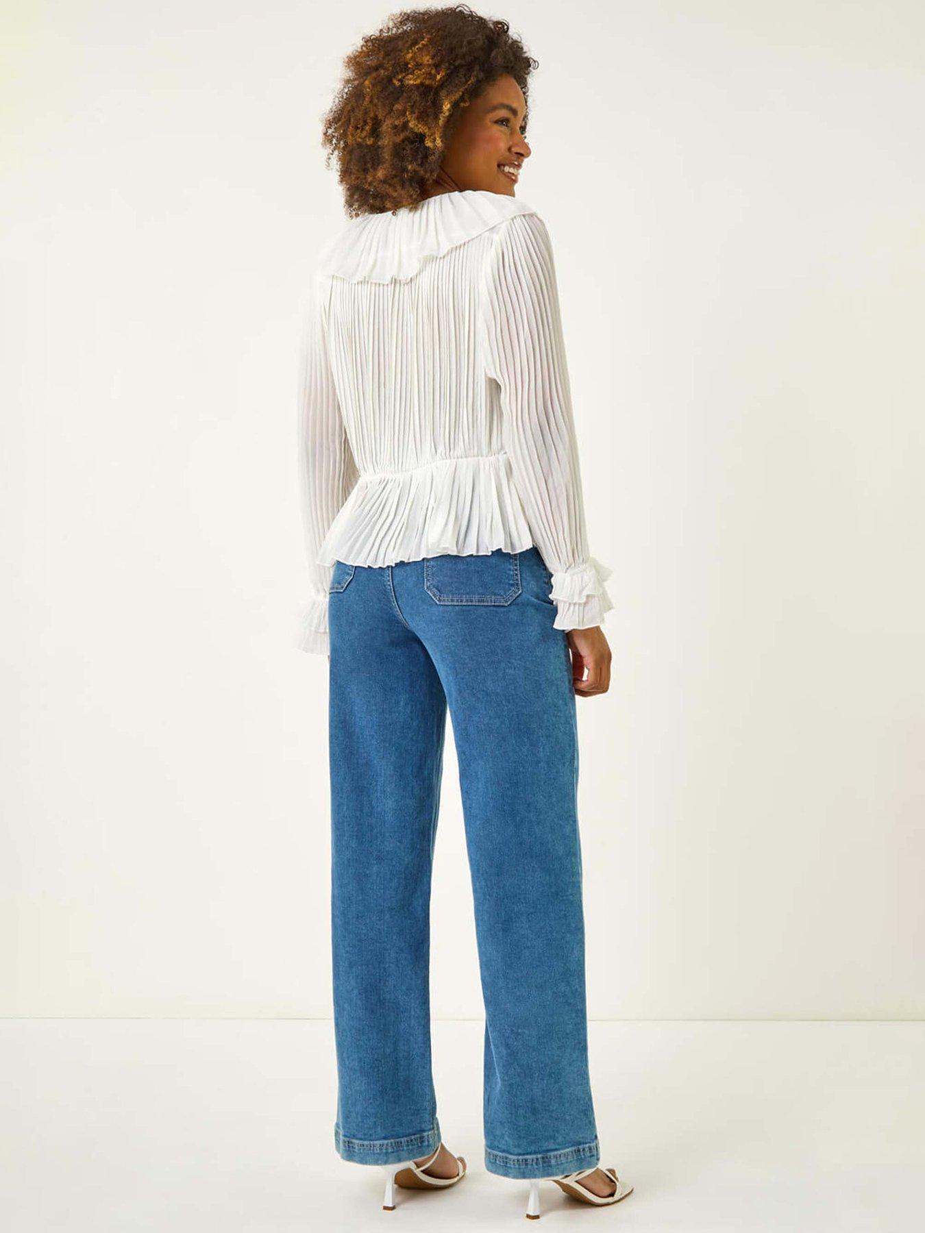 Image 2 of 5 of Roman Frill Pleated Peplum Blouse - Ivory