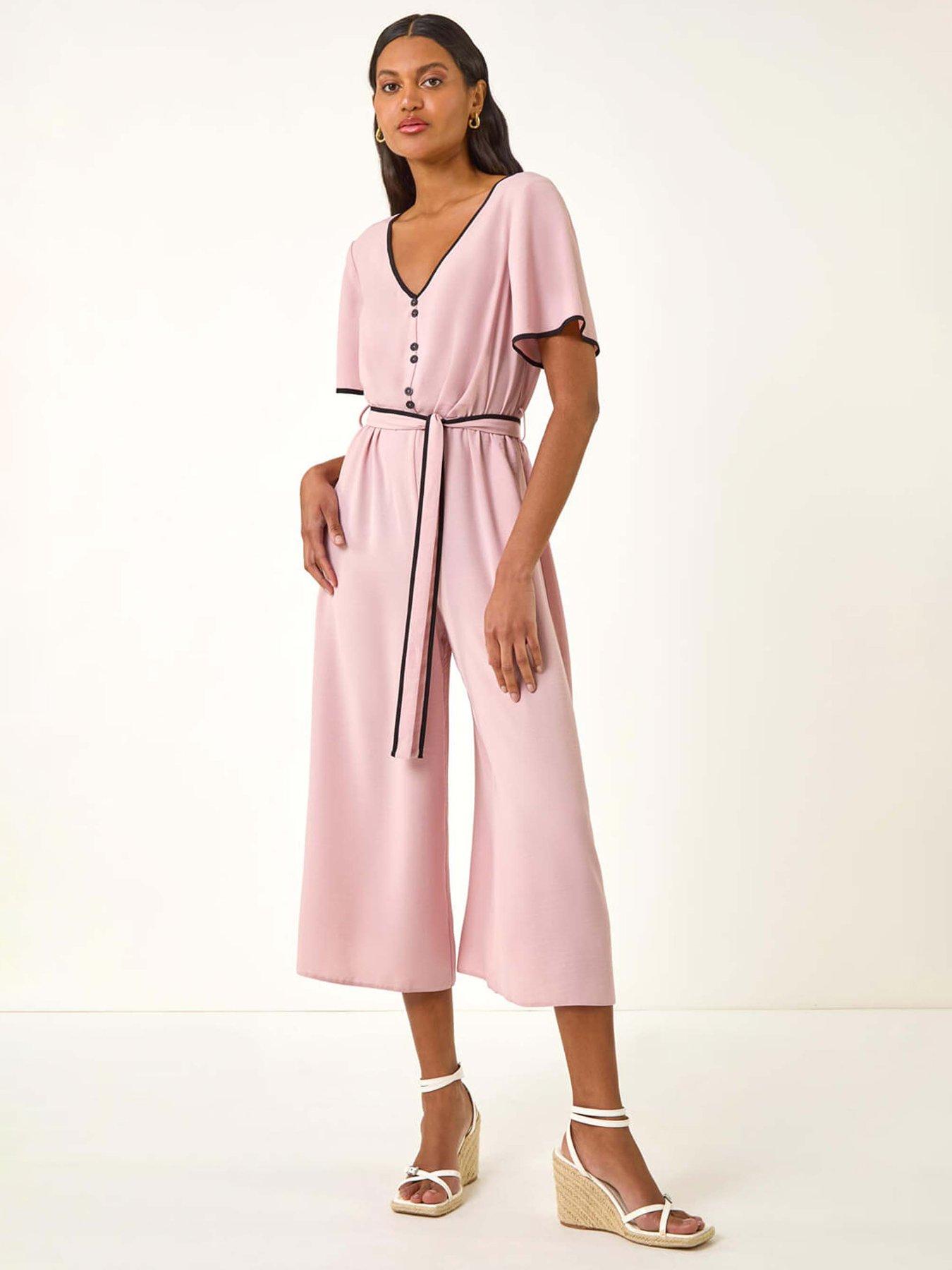 Roman Belted Wide Leg Jumpsuit - Light Pink