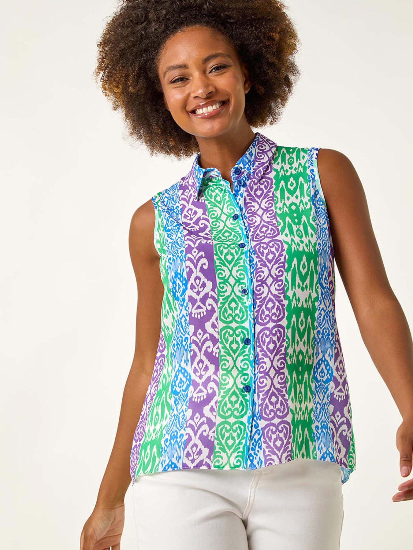 undefined Ikat Print Button Blouse - Blue