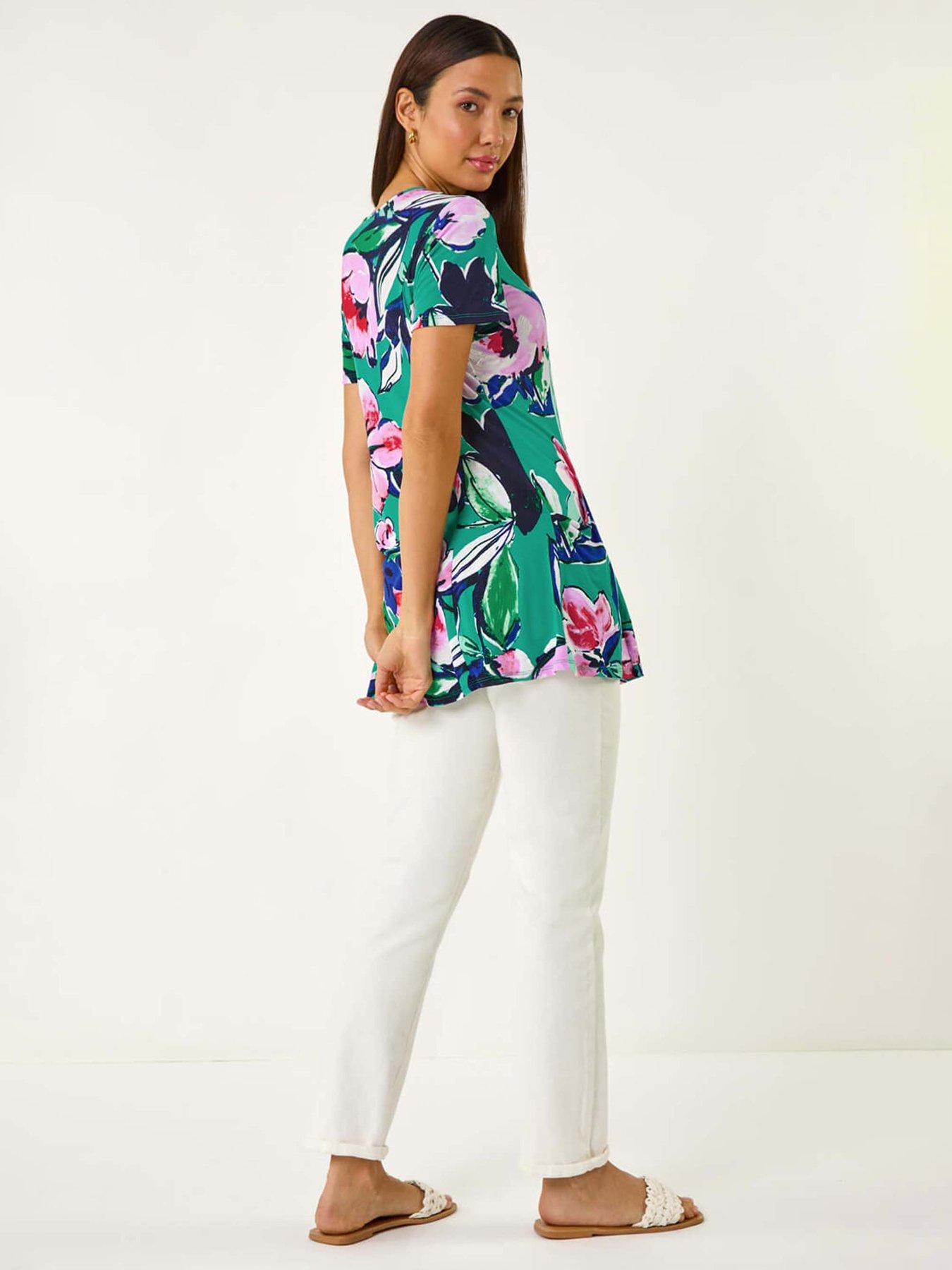Image 2 of 5 of Roman Textured Floral Tunic Top - Turquoise