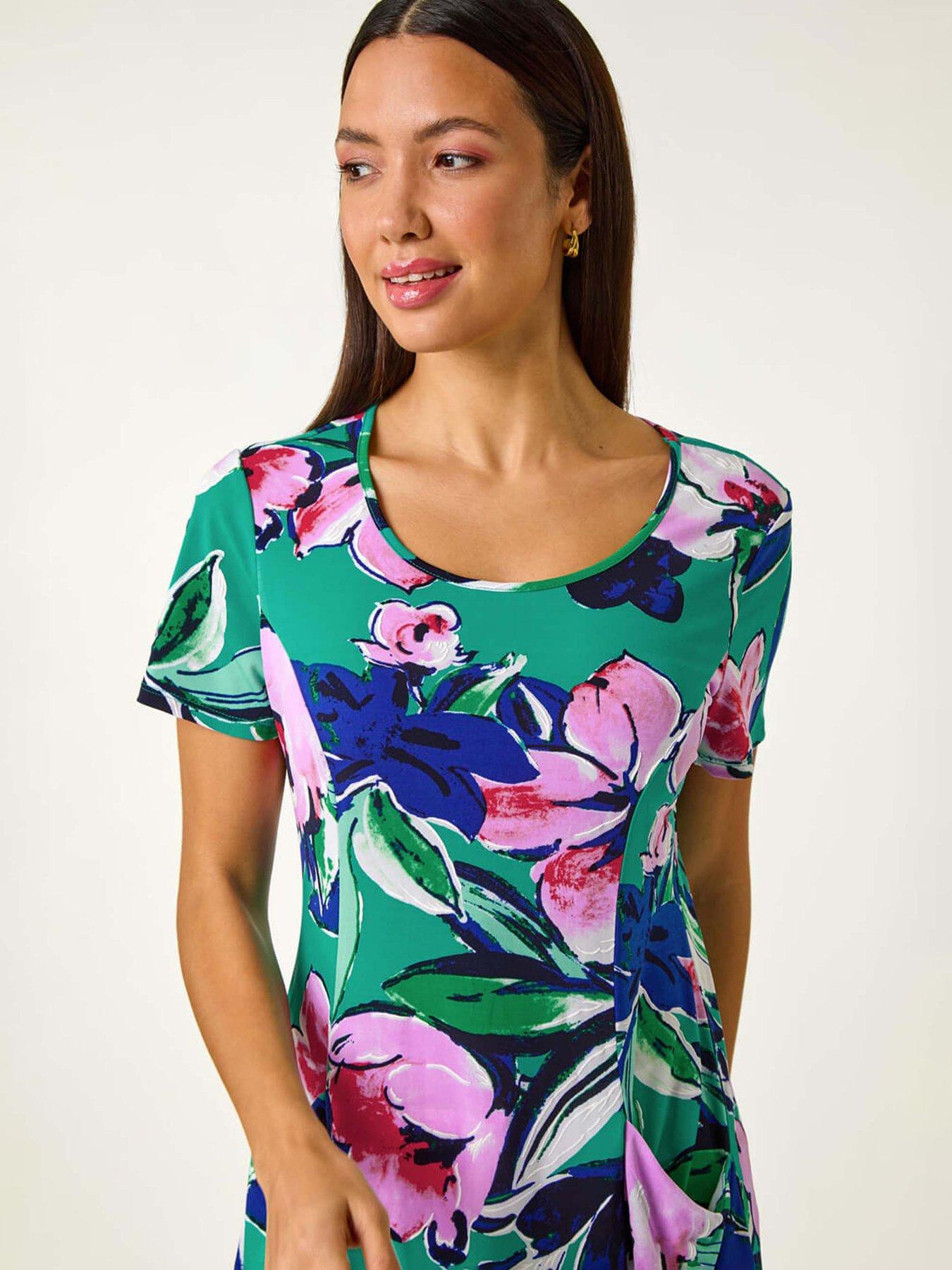 Image 4 of 5 of Roman Textured Floral Tunic Top - Turquoise