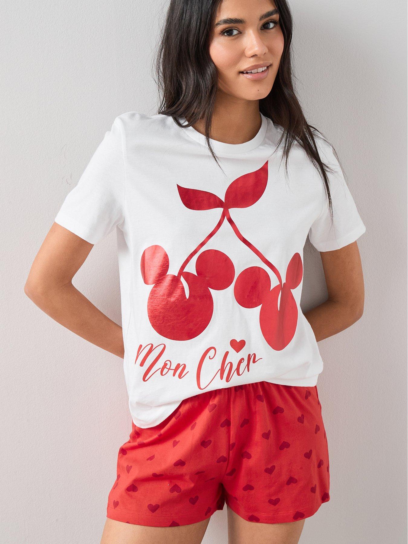 front image of the-very-collection-minnie-mouse-cherry-short-pyjamas-red