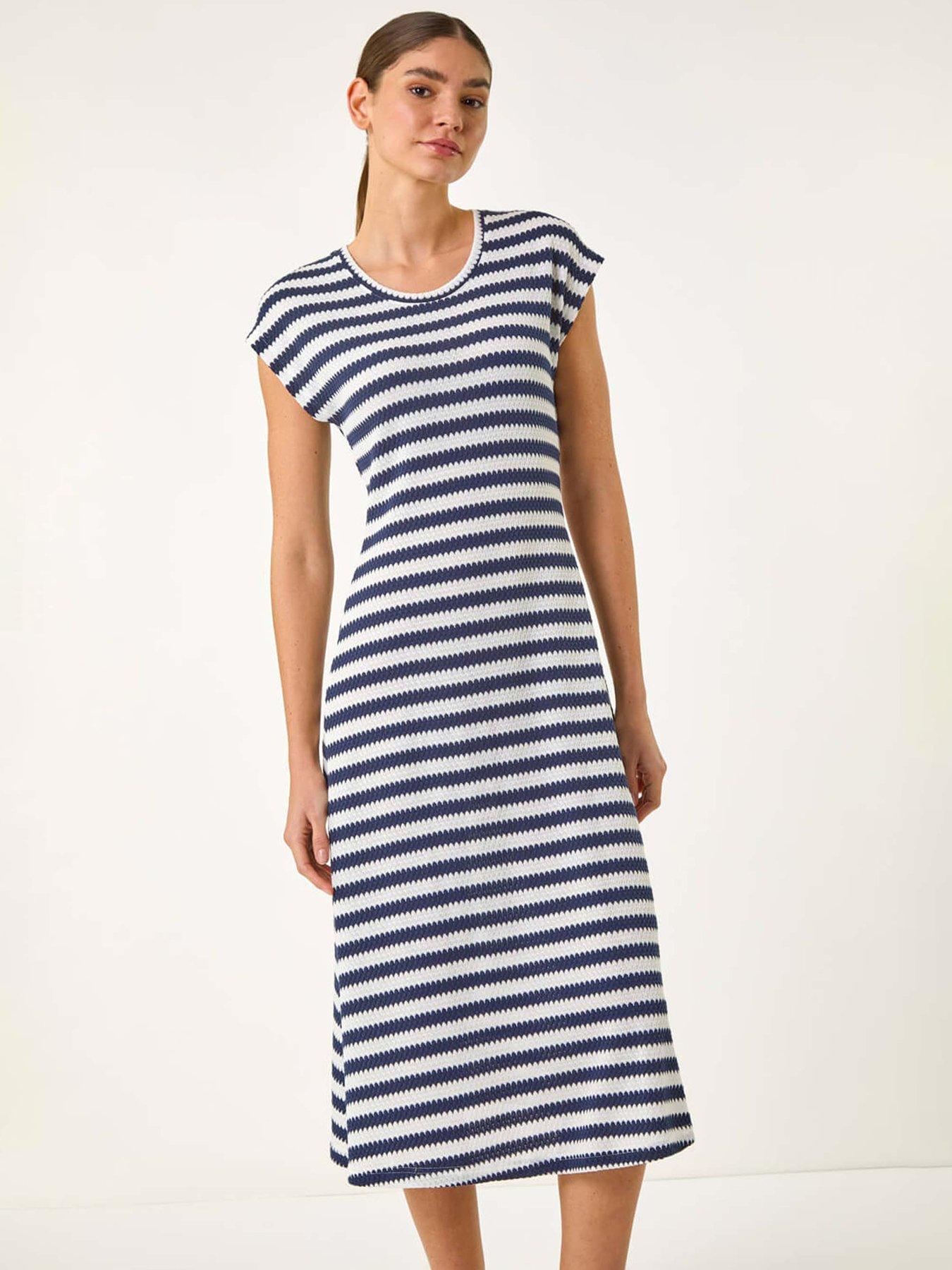  image of roman-stripe-crochet-midi-dress-navy