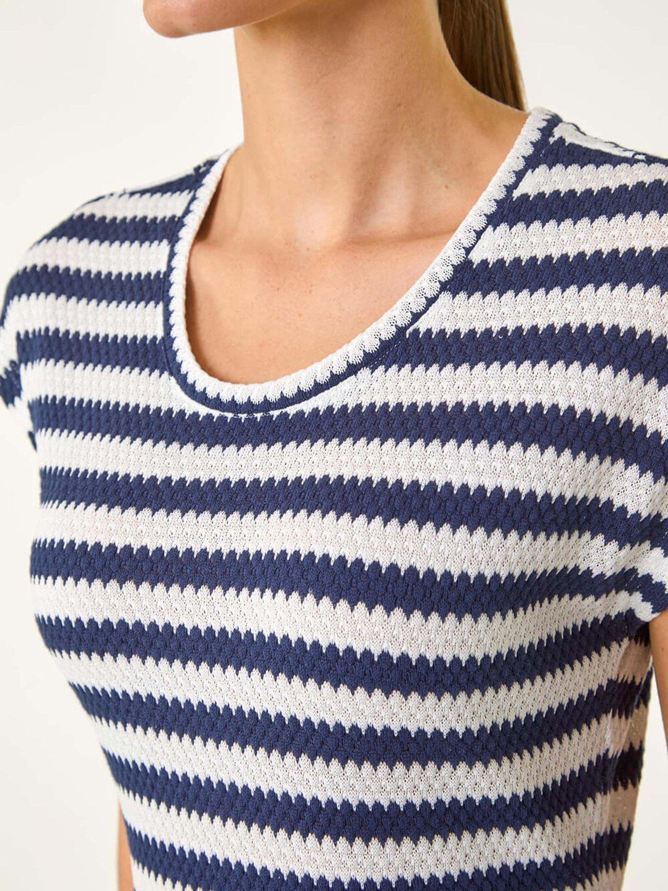  image of roman-stripe-crochet-midi-dress-navy