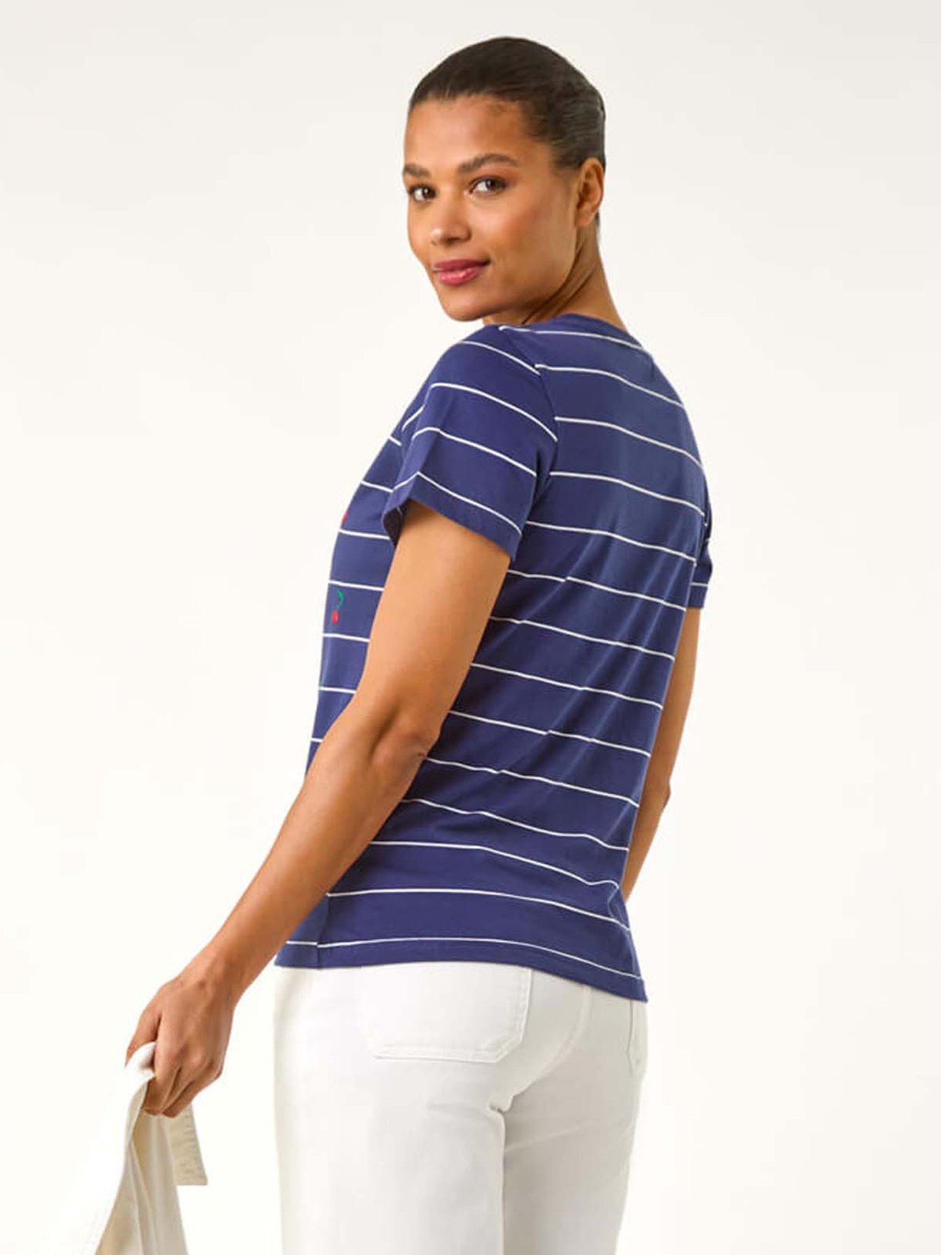  image of roman-embroidered-cherry-cotton-tee-navy