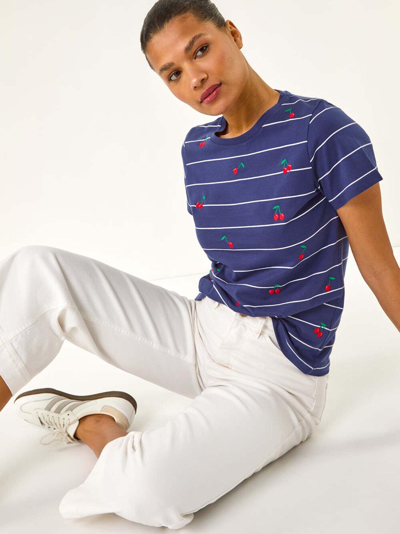  image of roman-embroidered-cherry-cotton-tee-navy