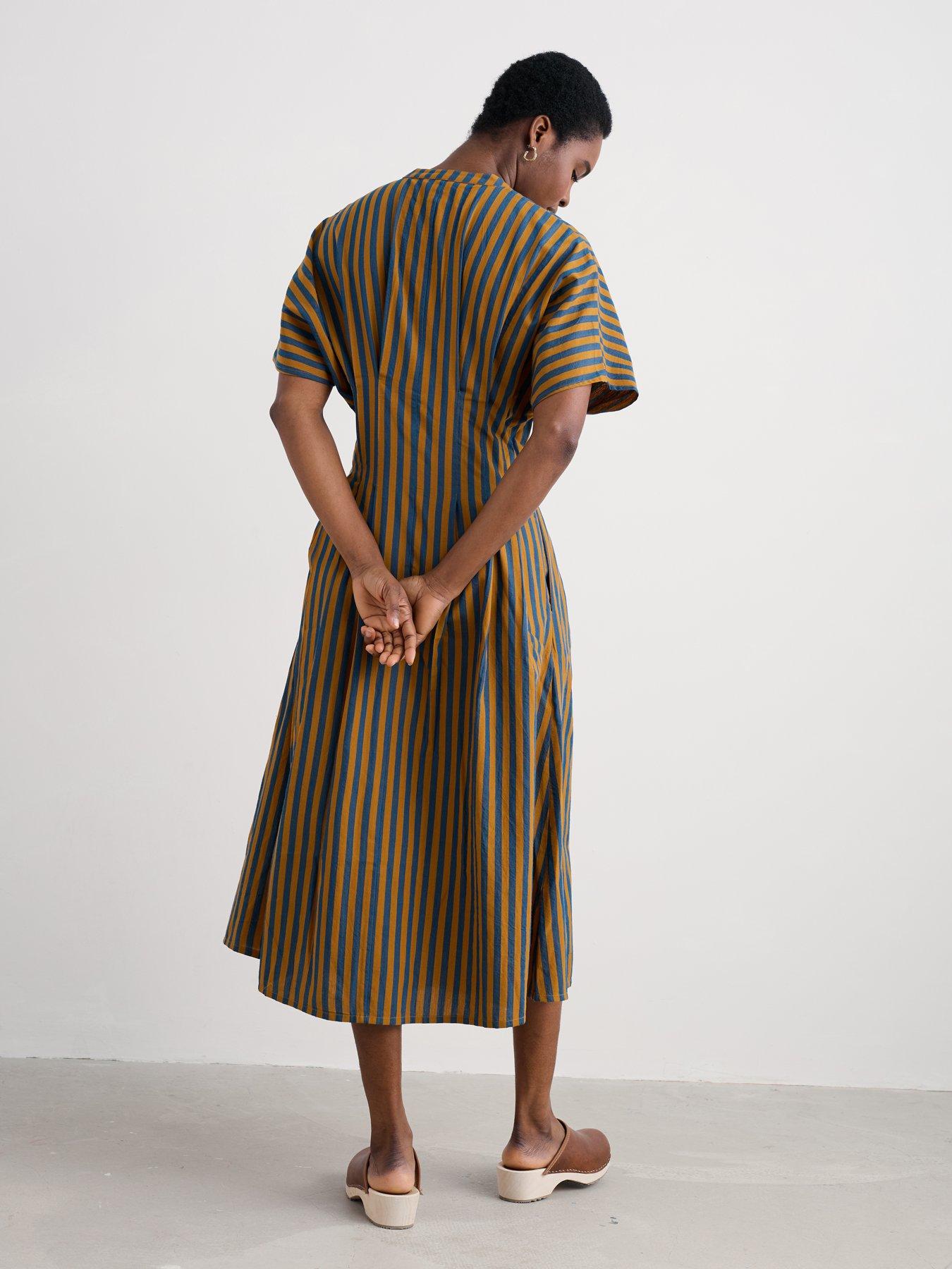 stillFront image of seasalt-cornwall-lamorna-dress-mini-scallion-basket-stripe-green