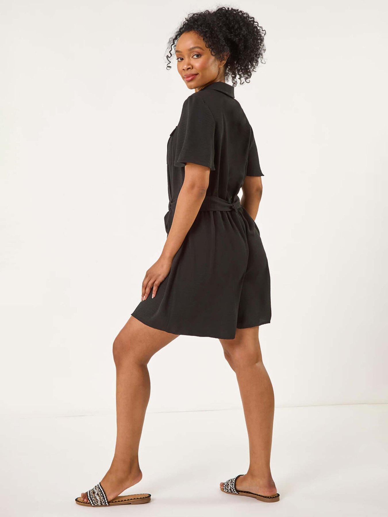 Image 2 of 5 of Roman Petite Button Front Tie Playsuit - Black