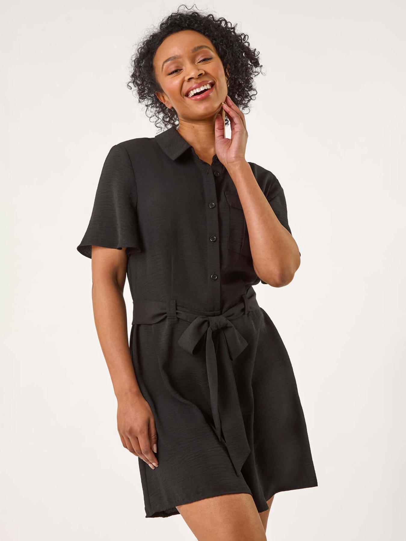 Image 3 of 5 of Roman Petite Button Front Tie Playsuit - Black