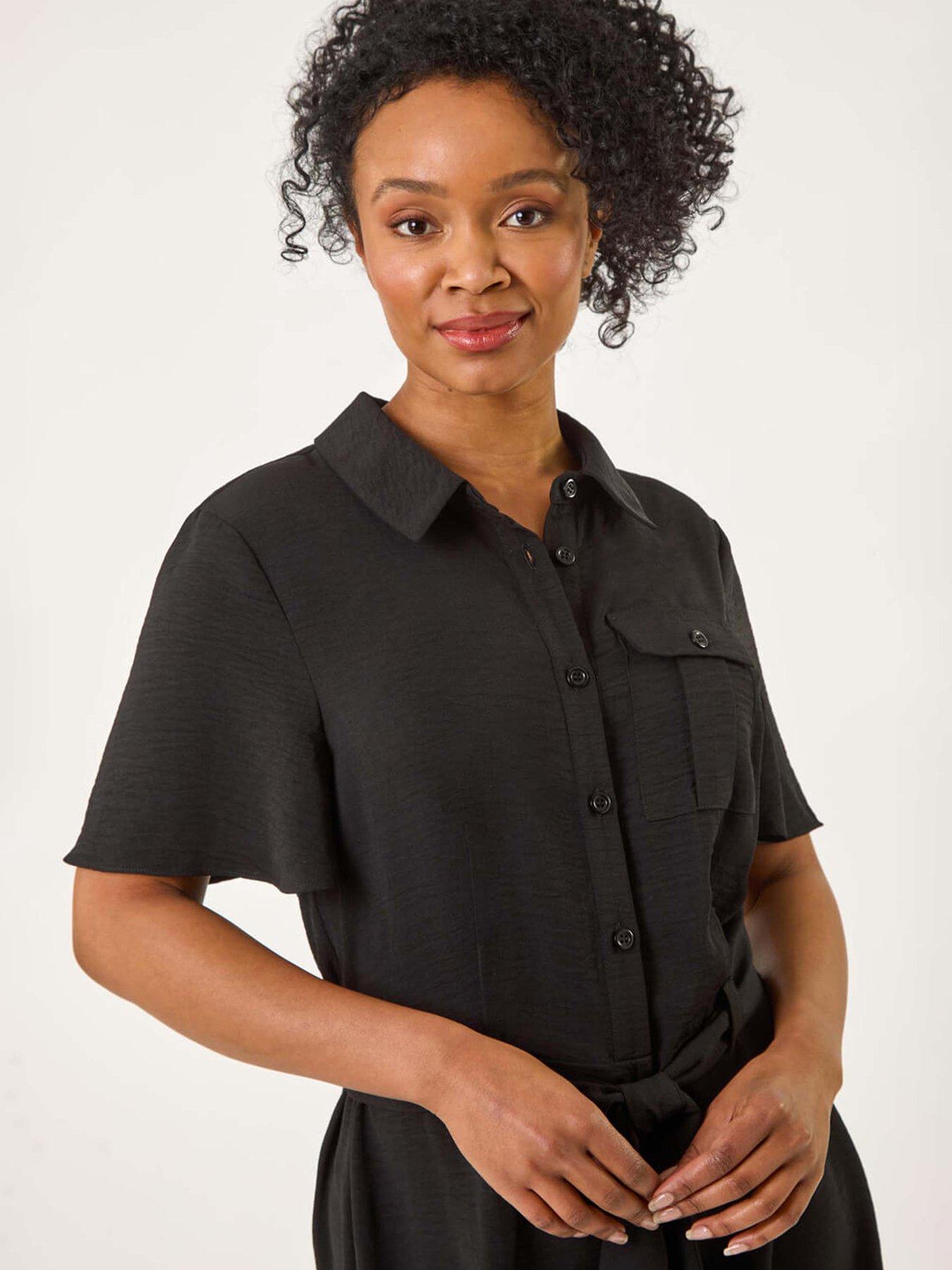 Image 4 of 5 of Roman Petite Button Front Tie Playsuit - Black