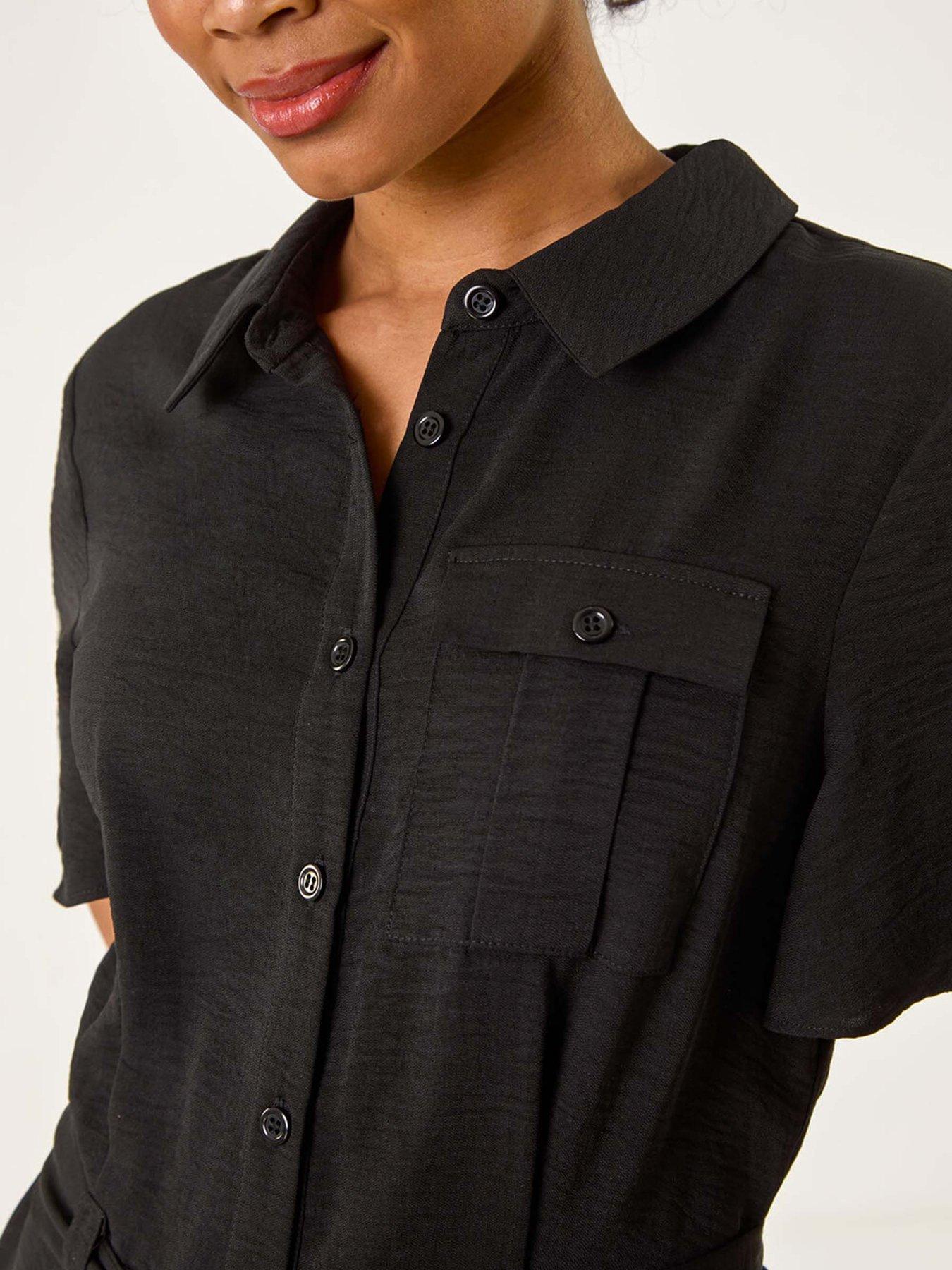 Image 5 of 5 of Roman Petite Button Front Tie Playsuit - Black