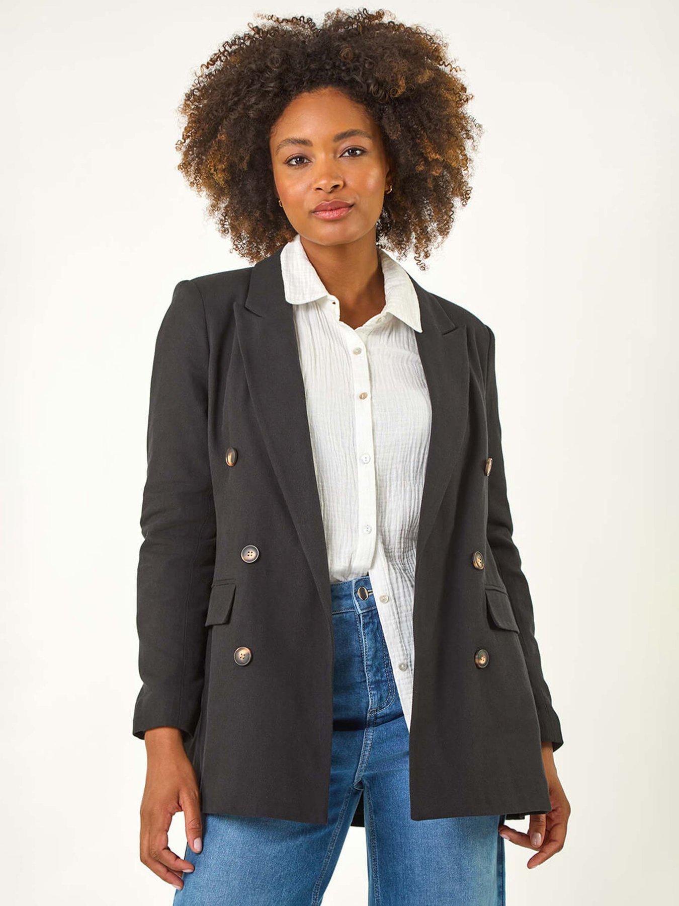 Image 1 of 5 of Roman Double Breasted Collar & Revere Jacket - Black