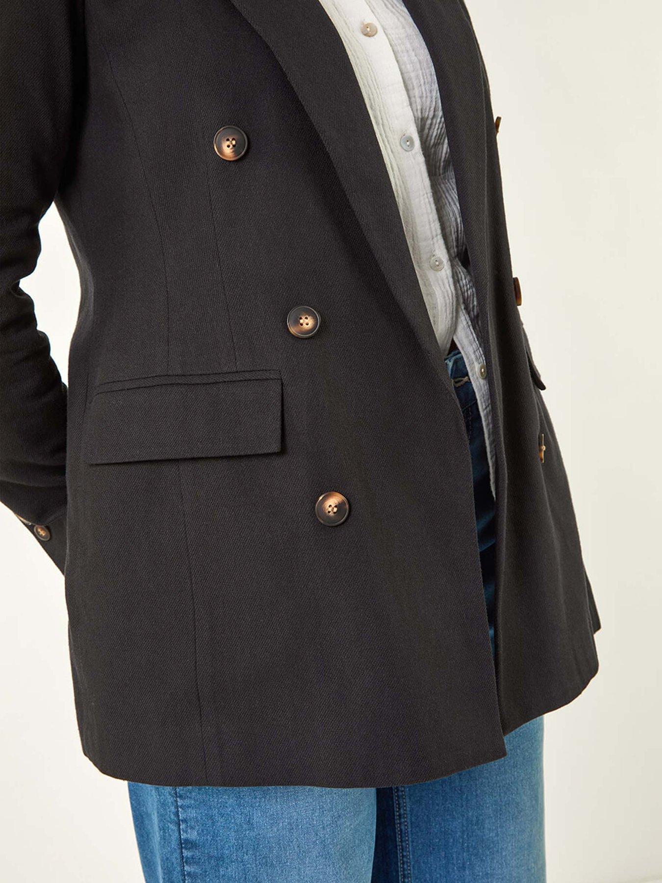 Image 5 of 5 of Roman Double Breasted Collar & Revere Jacket - Black