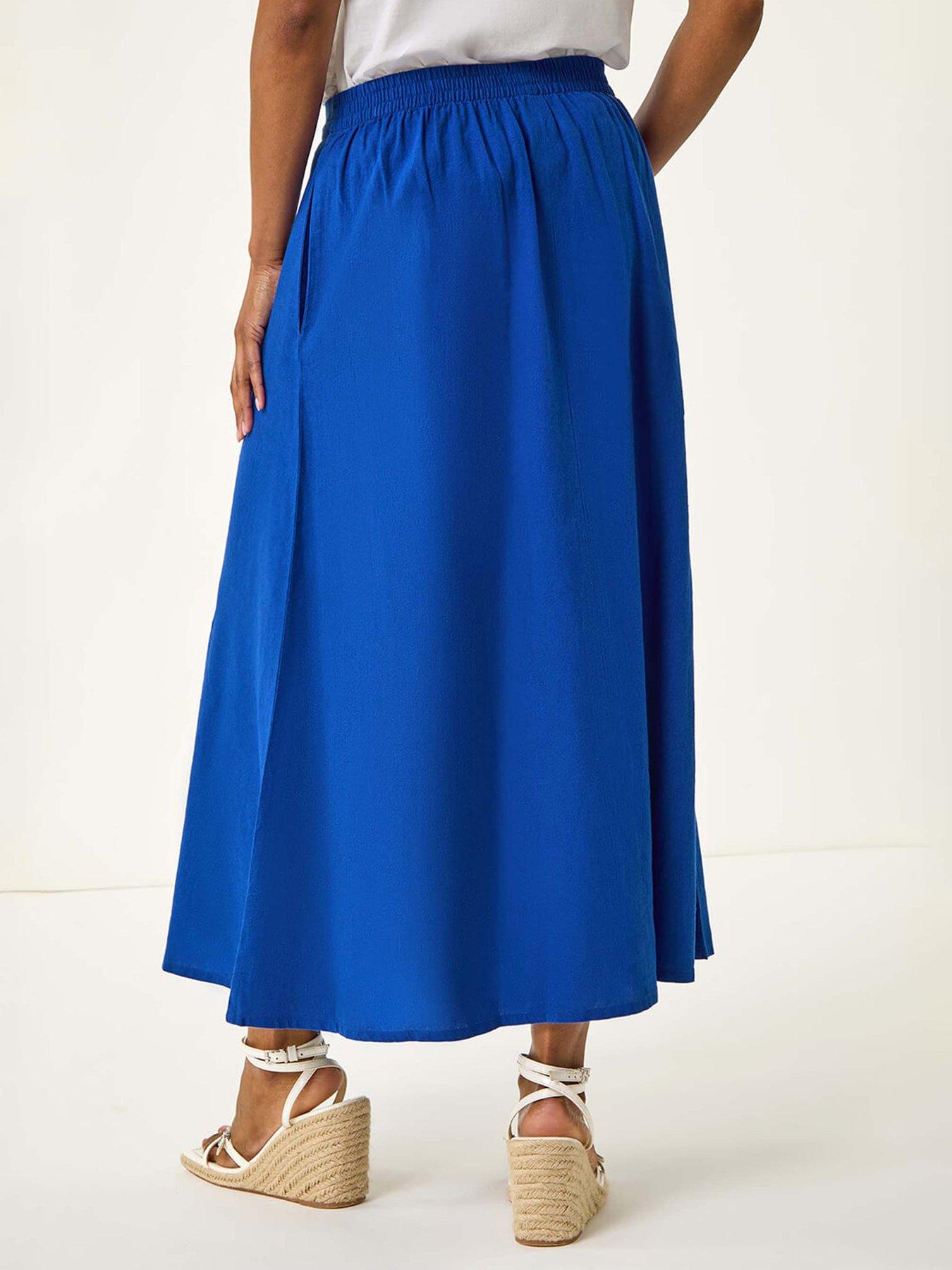 Image 2 of 5 of Roman Linen Button Pencil Midi Skirt - Navy