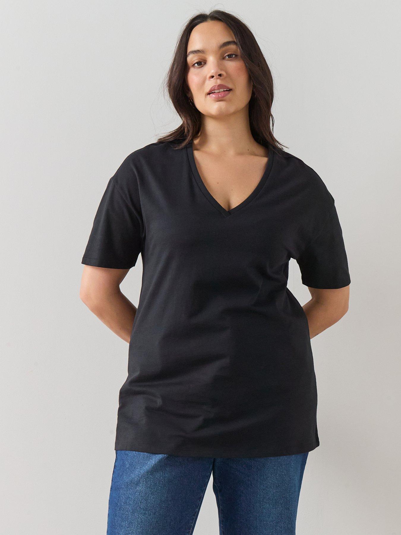 The Very Collection Curve V Neck Longline T-Shirt - Black