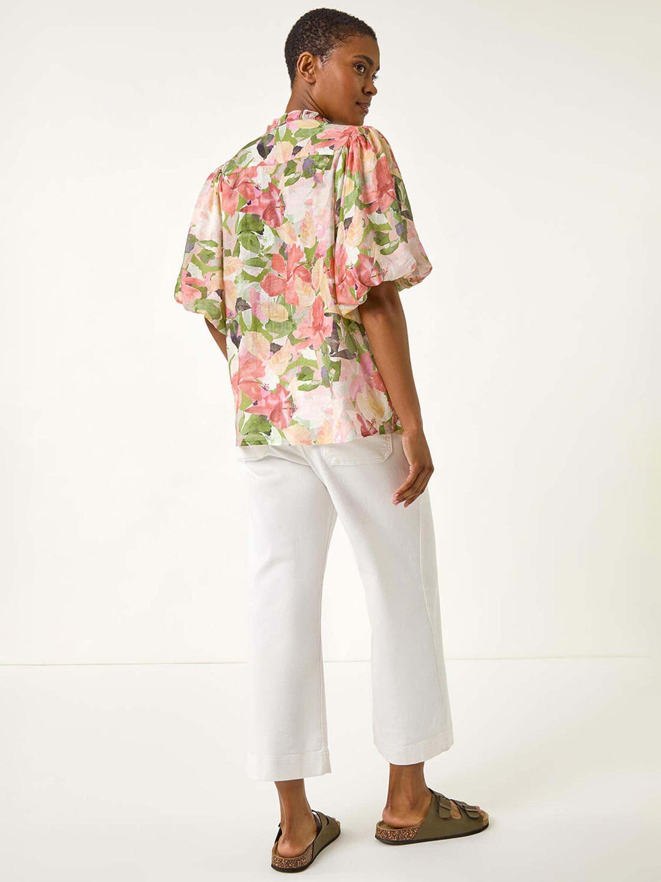 Image 2 of 5 of Roman Floral Gathered Blouse - Pink
