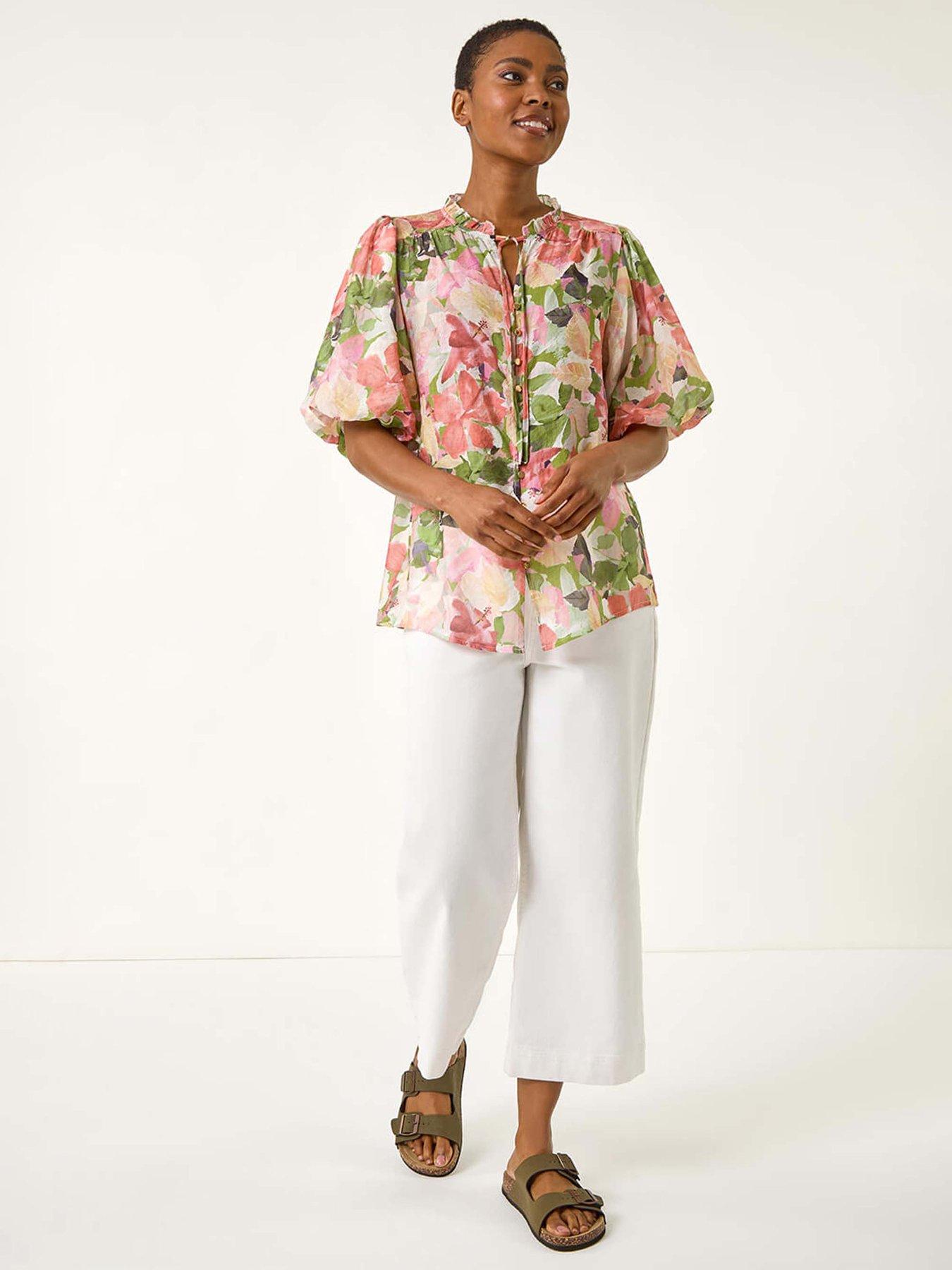 Image 3 of 5 of Roman Floral Gathered Blouse - Pink