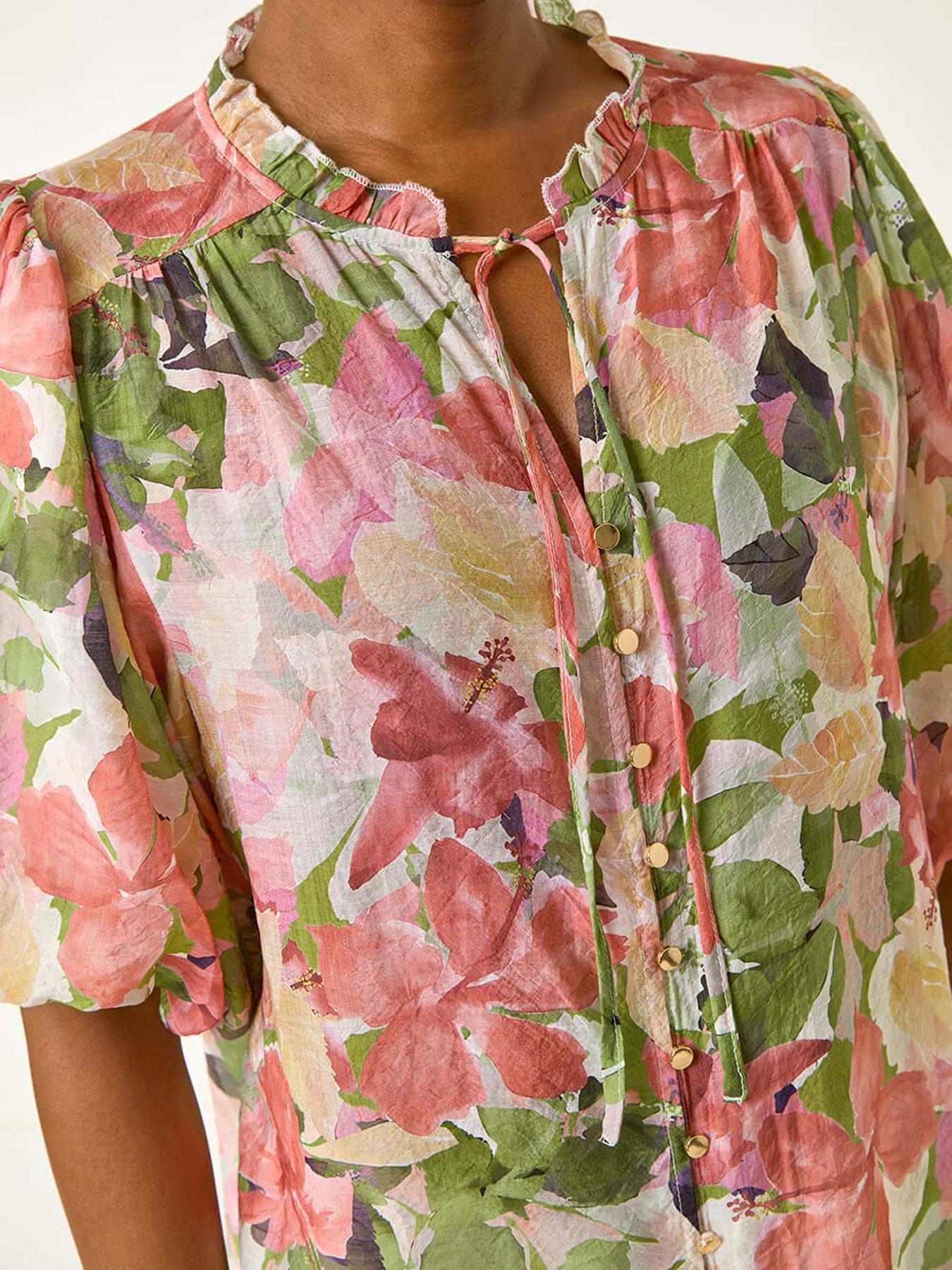 Image 5 of 5 of Roman Floral Gathered Blouse - Pink