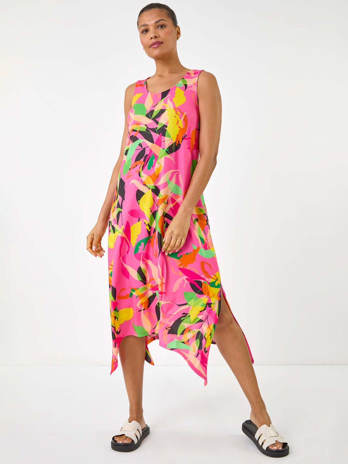 undefined Floral Print Hanky Hem Midi Dress - Pink
